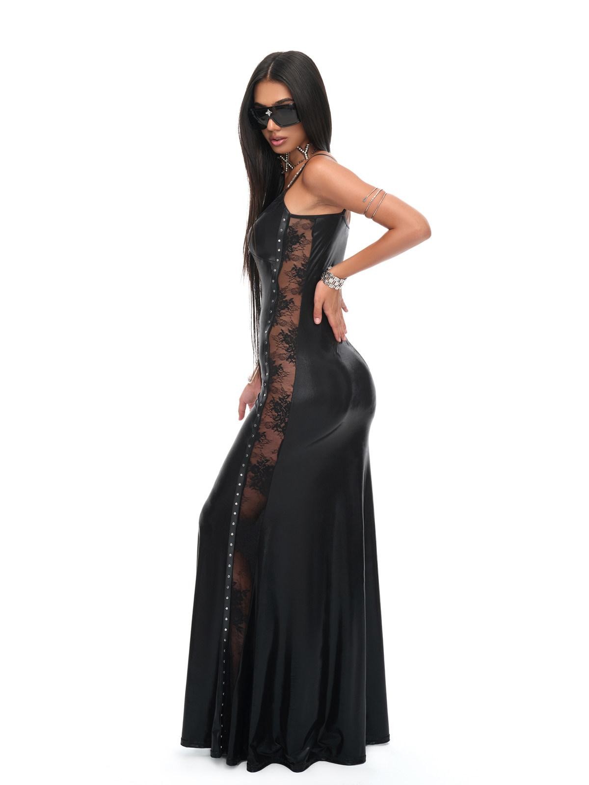 JYOSEI Black Lace Cutout Mermaid Spaghetti V-neck Waist Women&