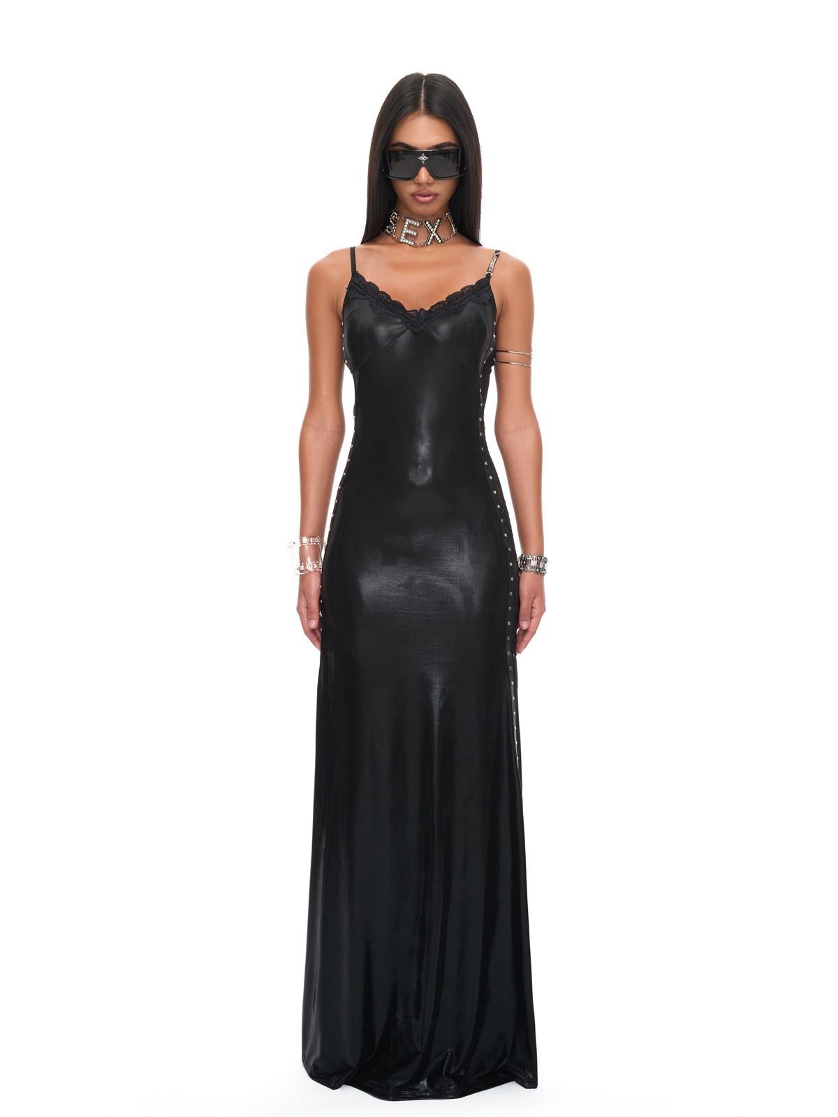 JYOSEI Black Lace Cutout Mermaid Spaghetti V-neck Waist Women&