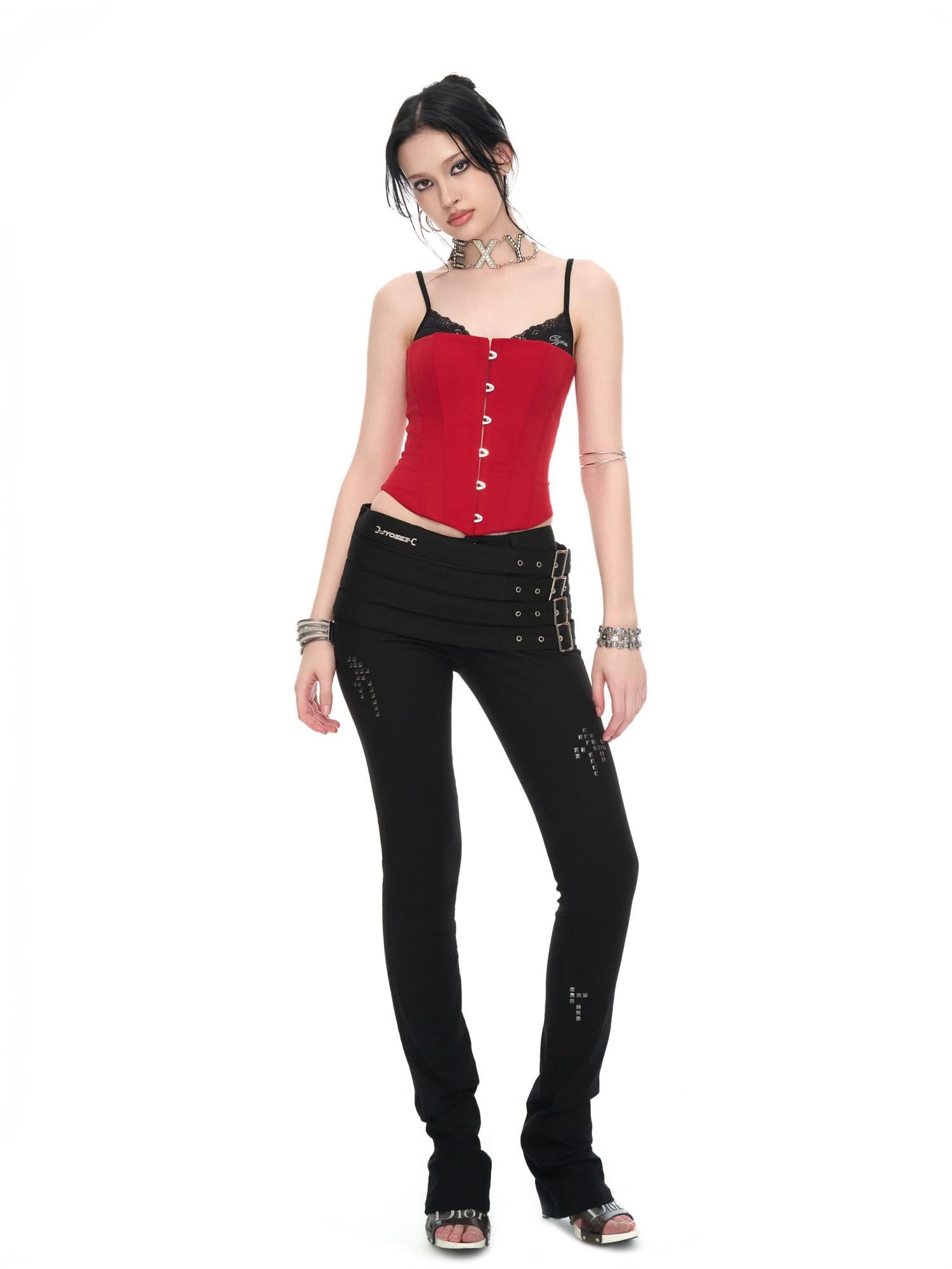 JYOSEI Black Multi Belt Metal 3D Embellished Punk Women&
