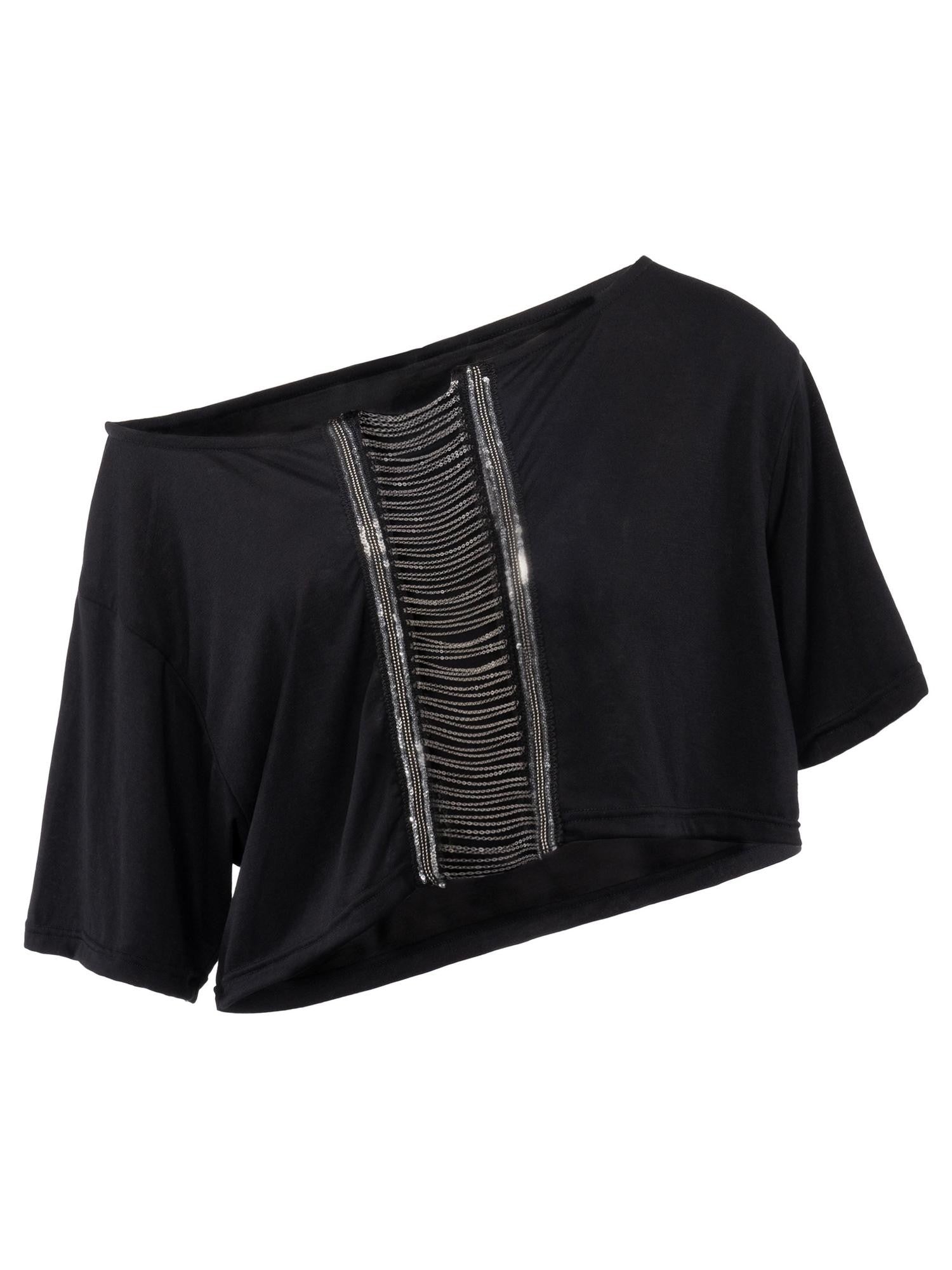 JYOSEI Black Sequin Chain Cutout Asymmetric Loose Women&