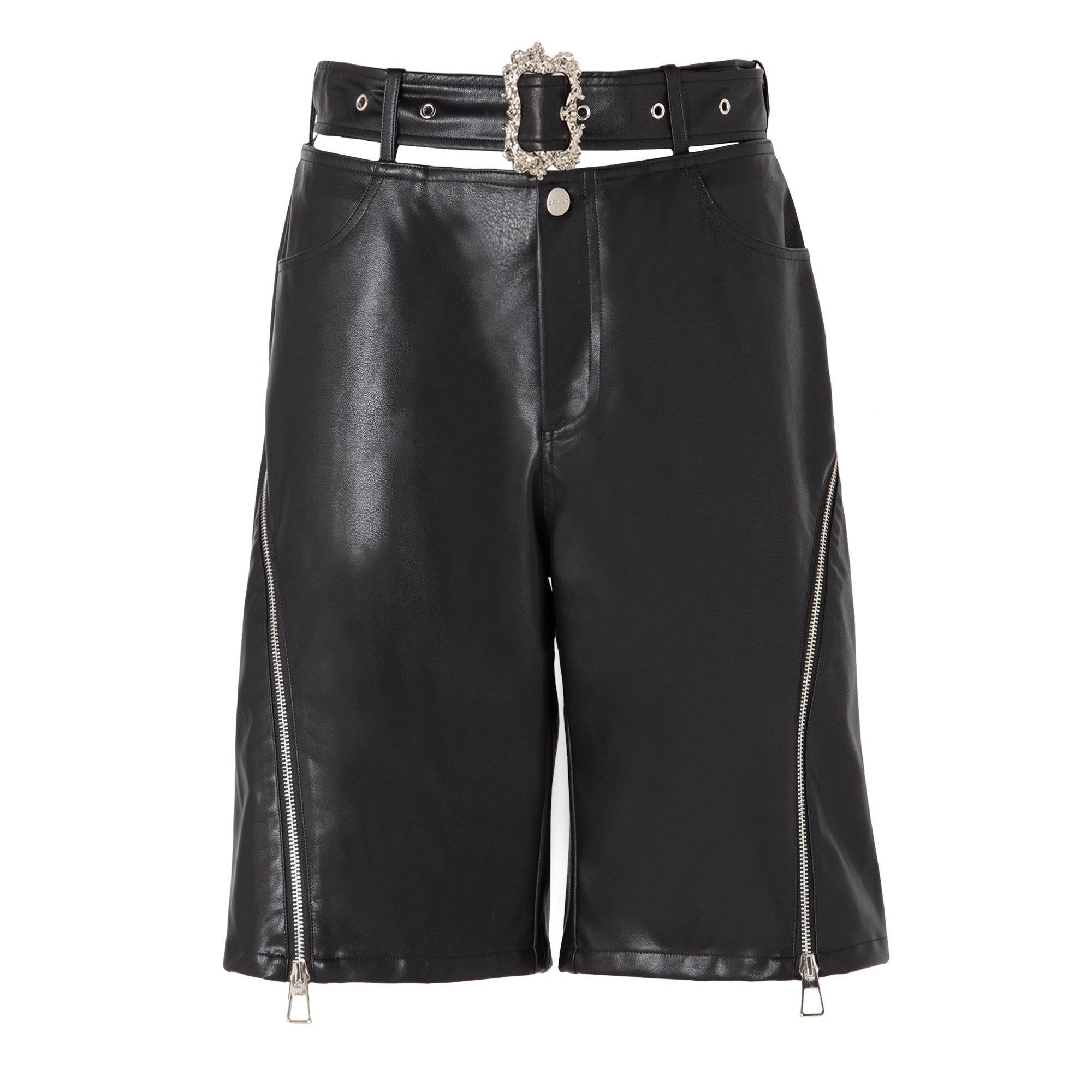 JYOSEI_Black_Side_Zipper_Low_Waist_Belt_Straight_Leg_Women&