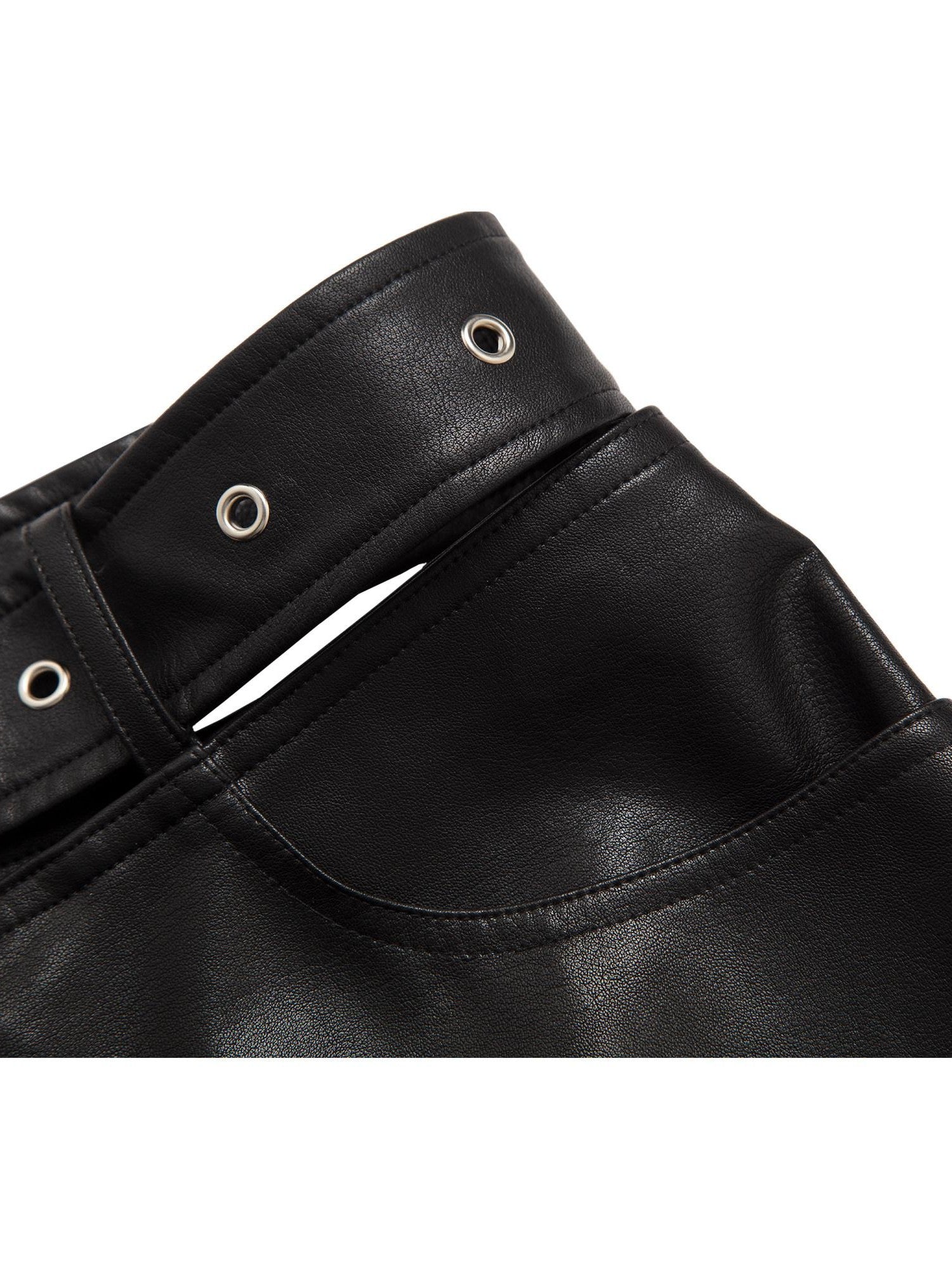 JYOSEI Black Side Zipper Low Waist Belt Straight Leg Women&