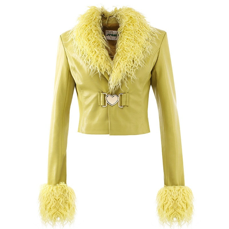 JYOSEI_Bright_Yellow_Fixed_Shearling_Collar_Women&
