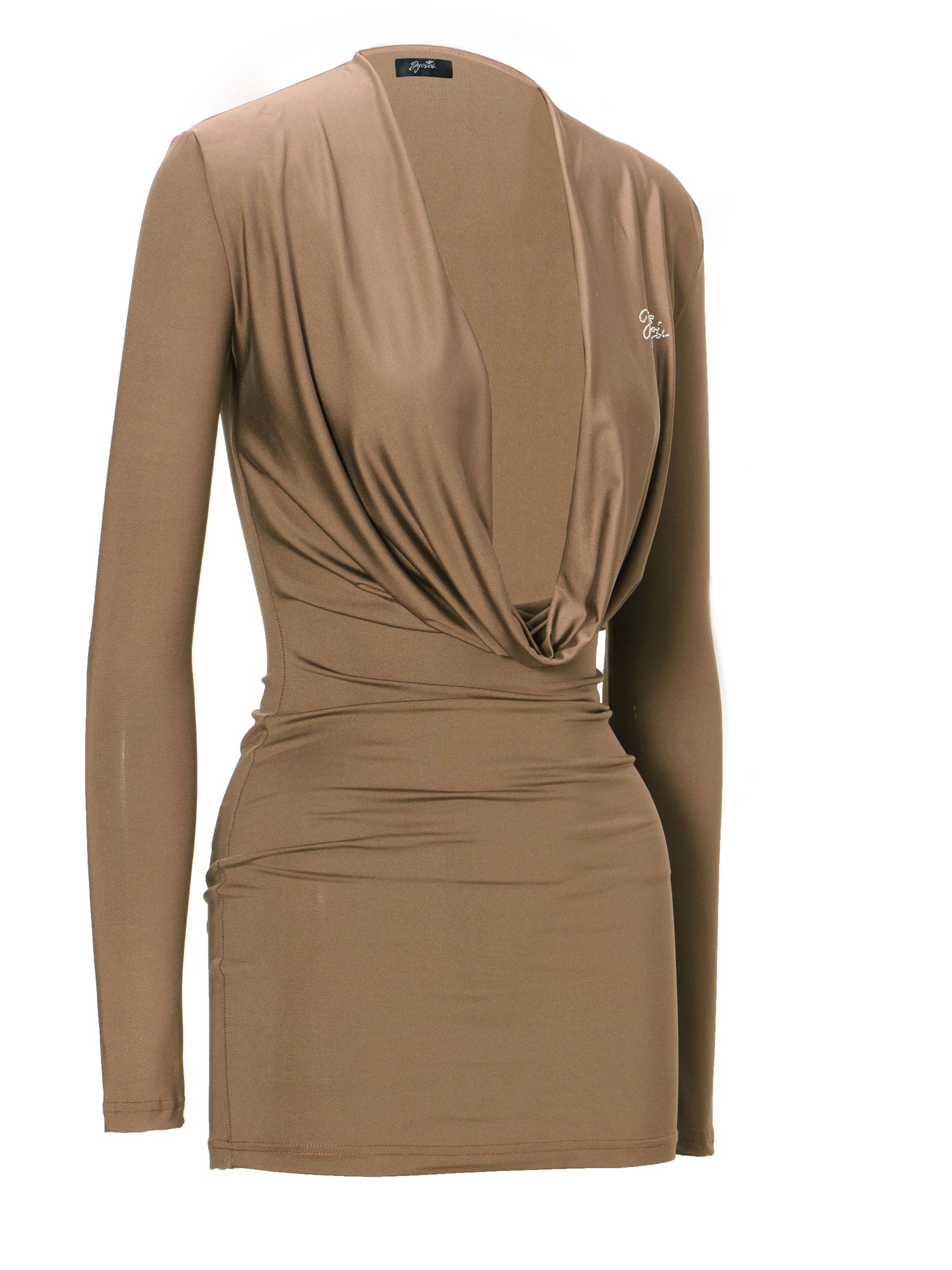 JYOSEI Brown Cowl Neck Bodycon Long Sleeve Dress