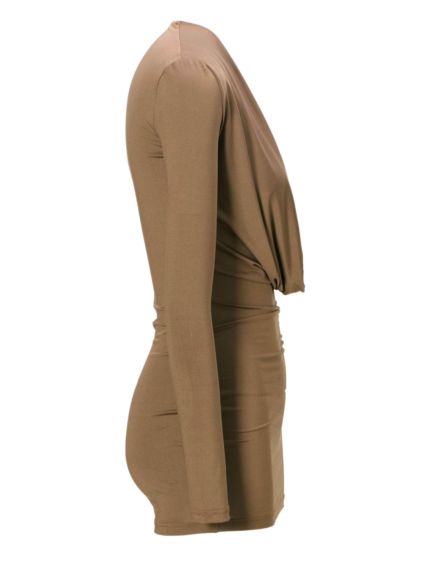 JYOSEI Brown Cowl Neck Bodycon Long Sleeve Dress