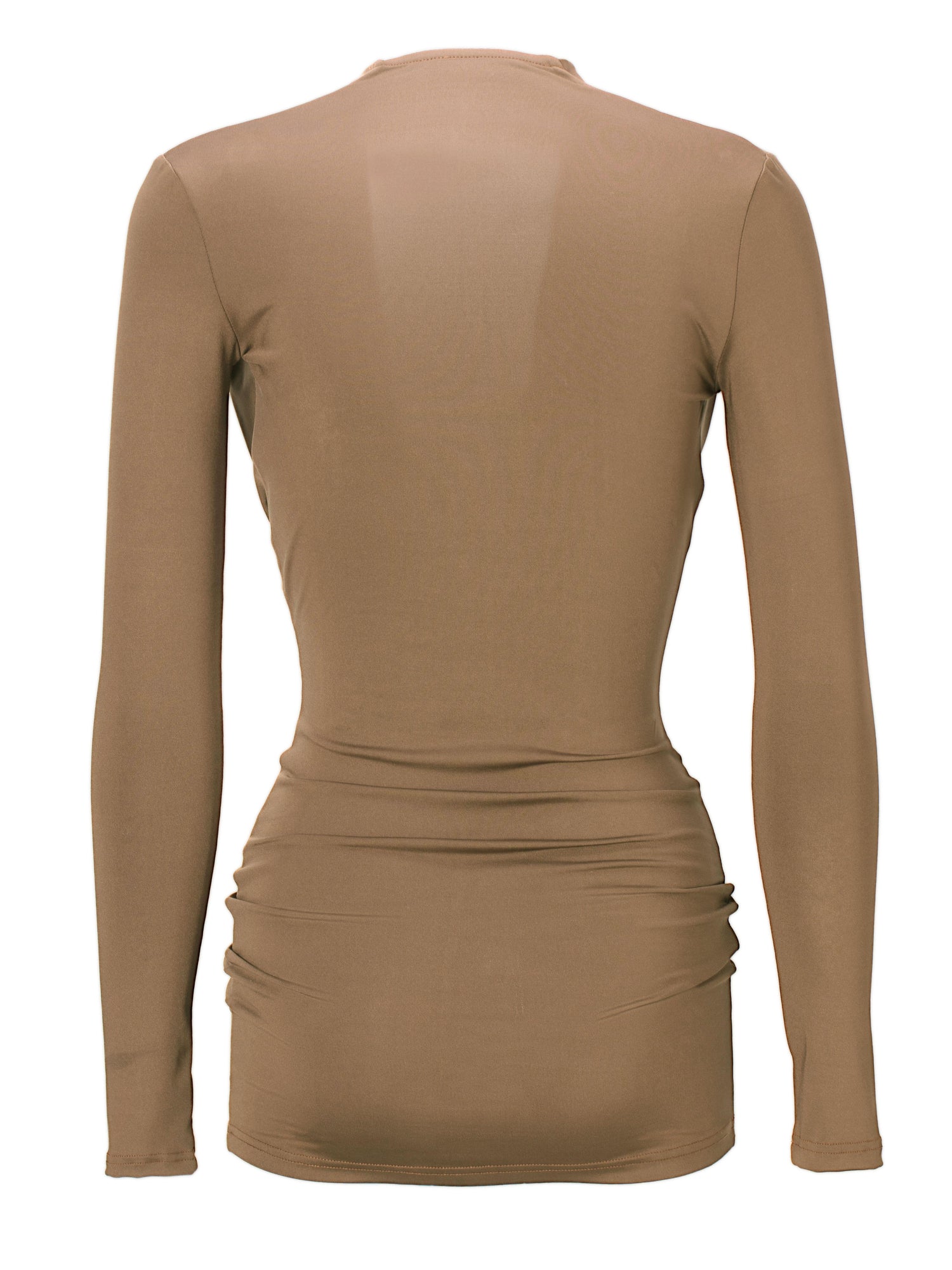 JYOSEI Brown Cowl Neck Bodycon Long Sleeve Dress