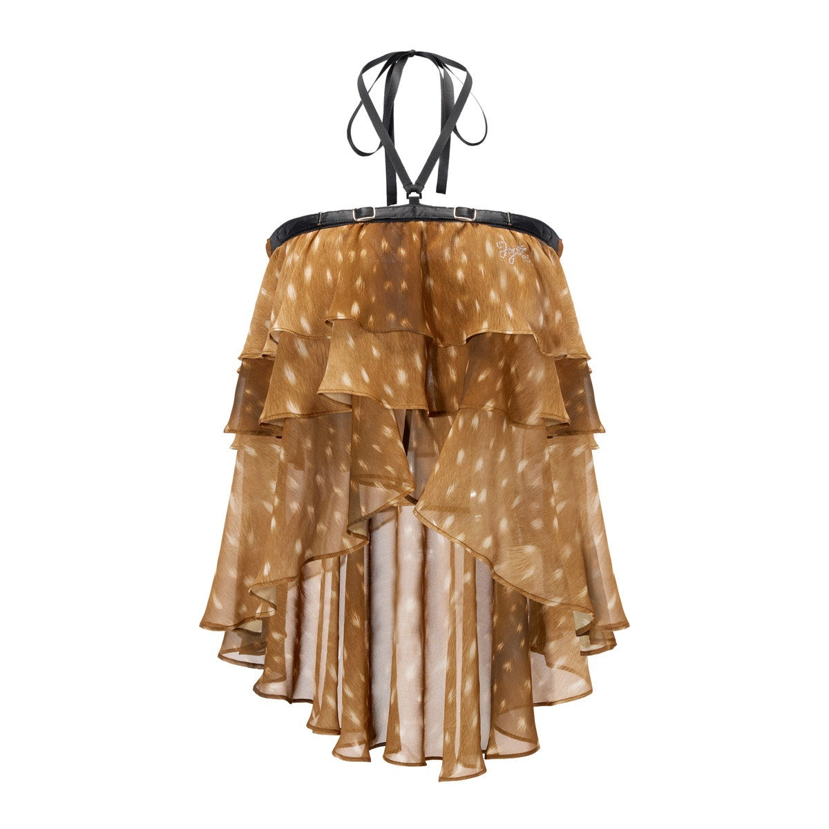 JYOSEI_Brown_Deer_Print_Irregular_Ruffle_Halter_Backless_Tie_Women&