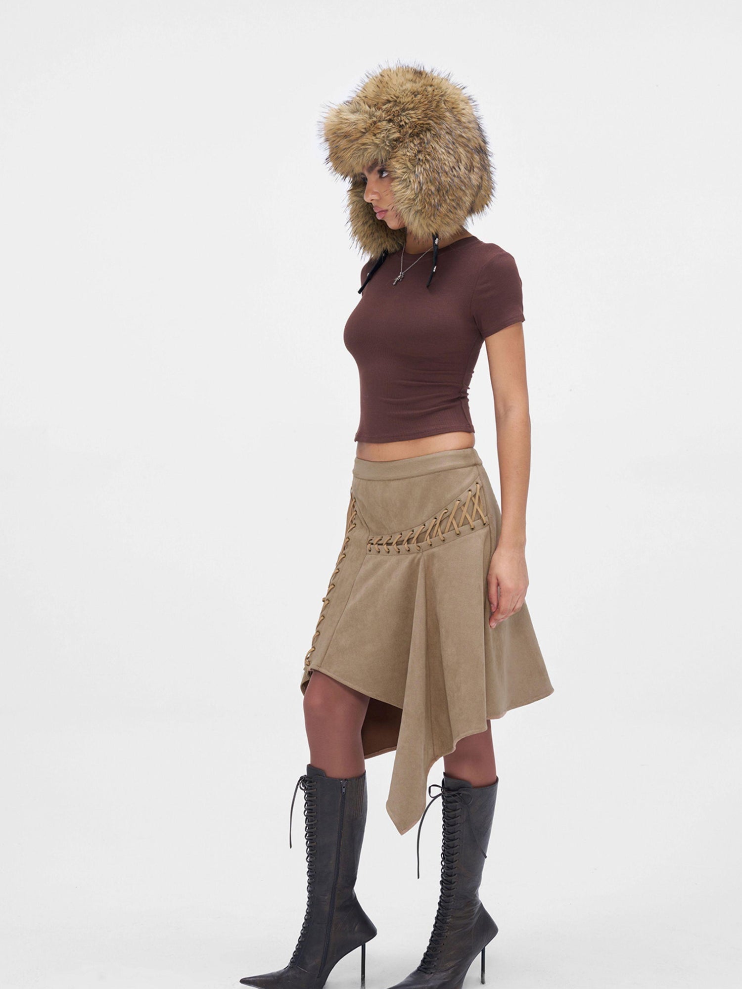 JYOSEI Brown Faux Fox Fur Russian Hat With Ear Flaps