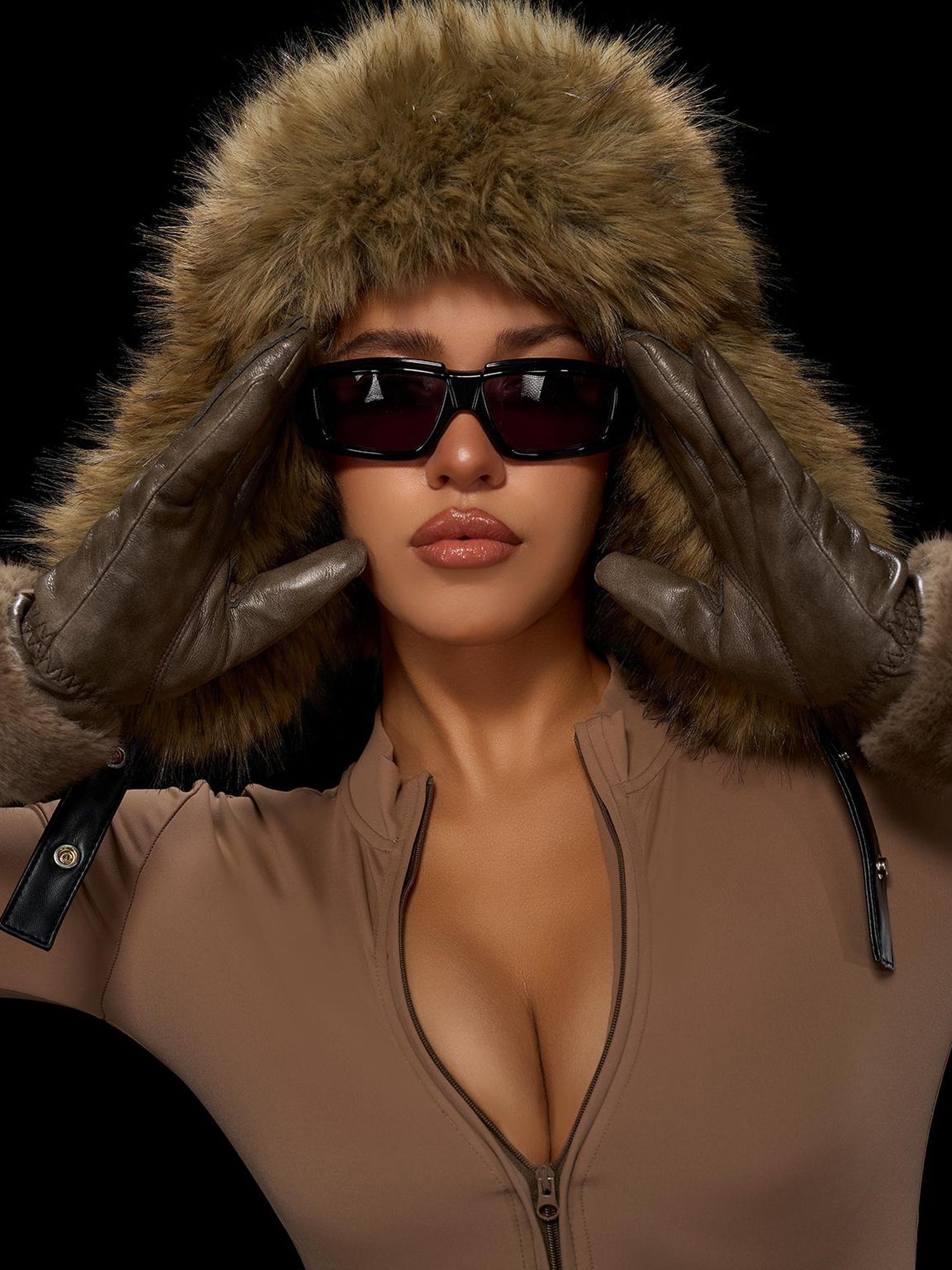 JYOSEI Brown Faux Fox Fur Russian Hat With Ear Flaps