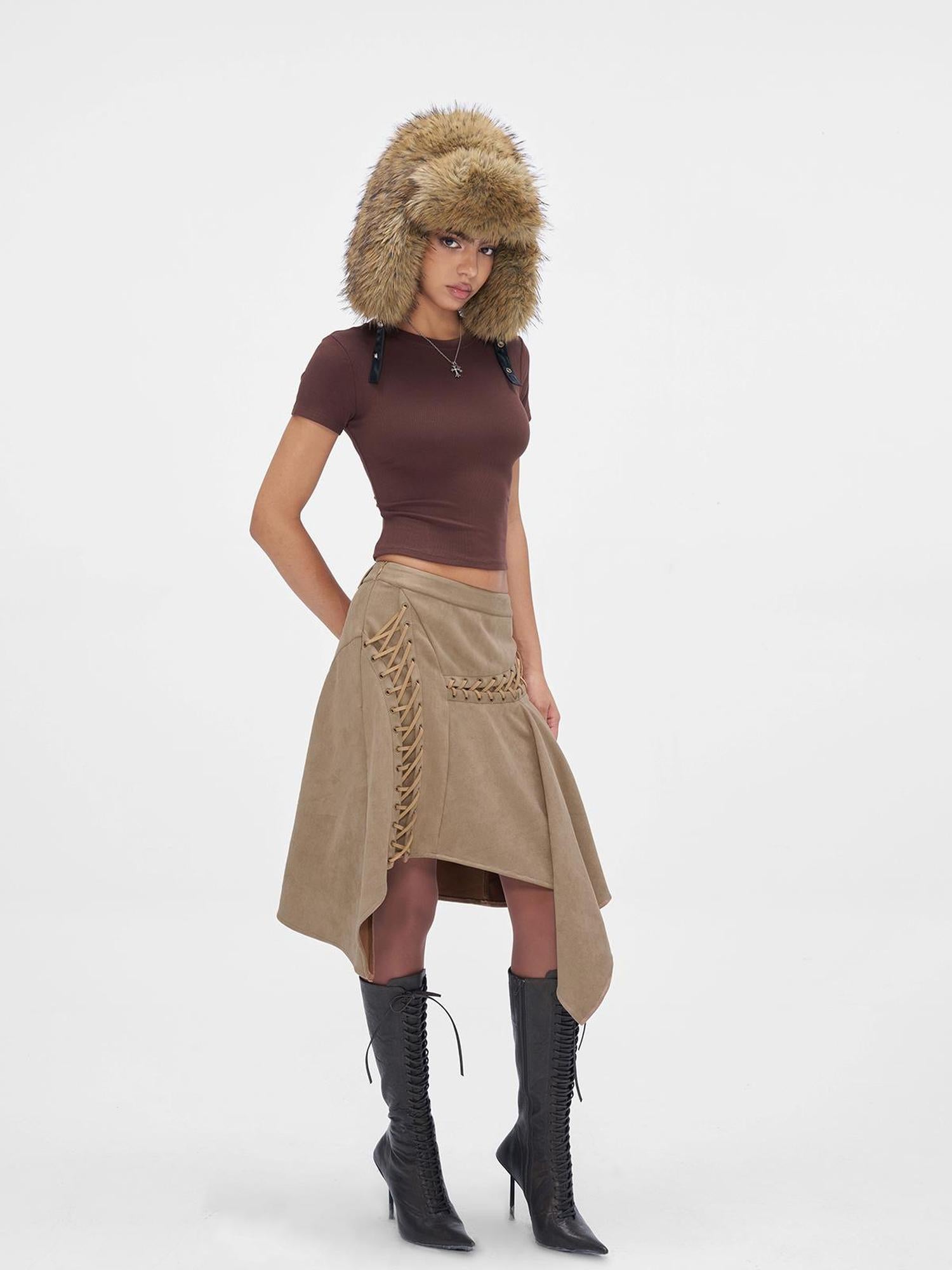 JYOSEI Brown Faux Fox Fur Russian Hat With Ear Flaps