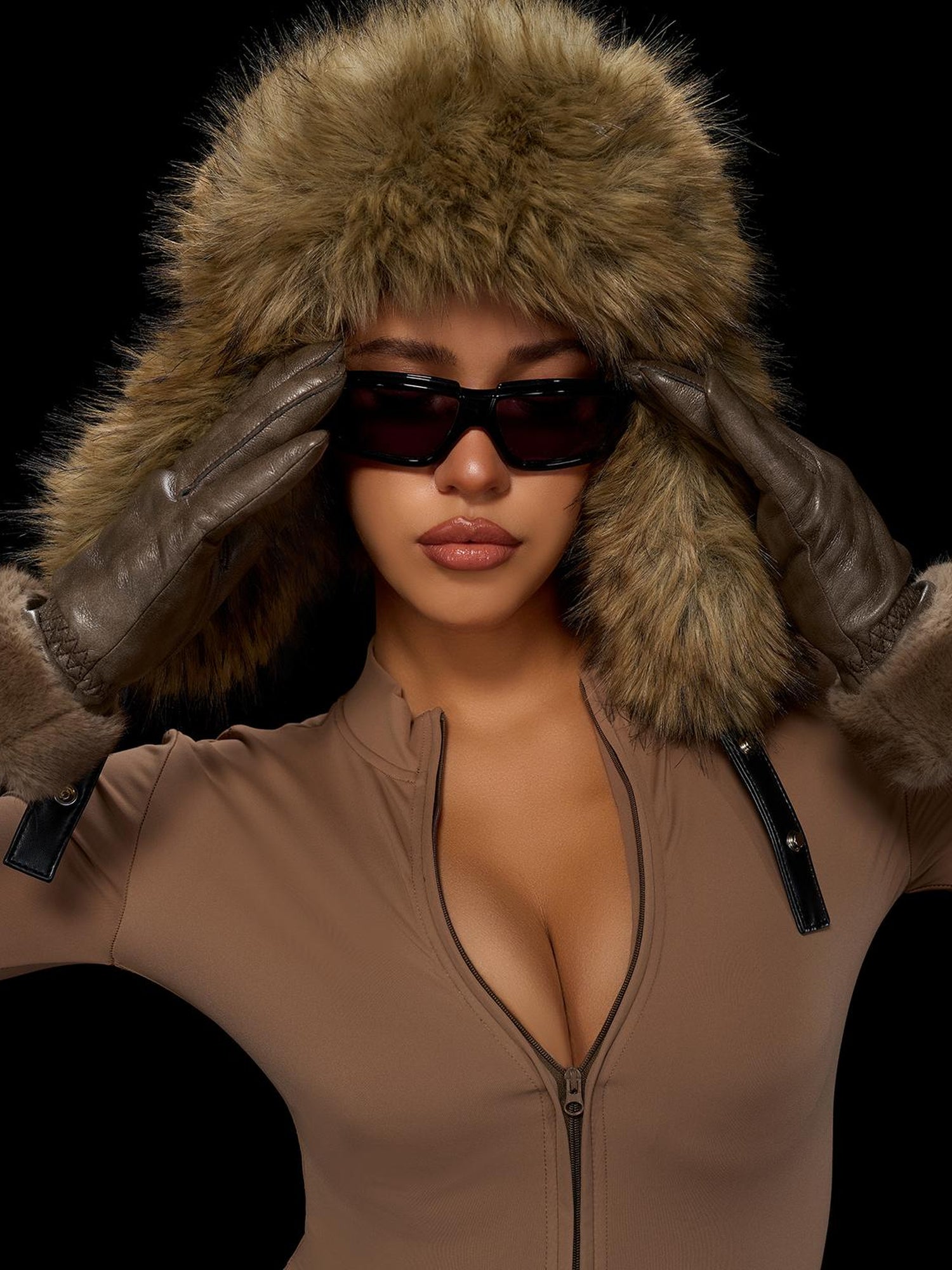 JYOSEI Brown Faux Fox Fur Russian Hat With Ear Flaps