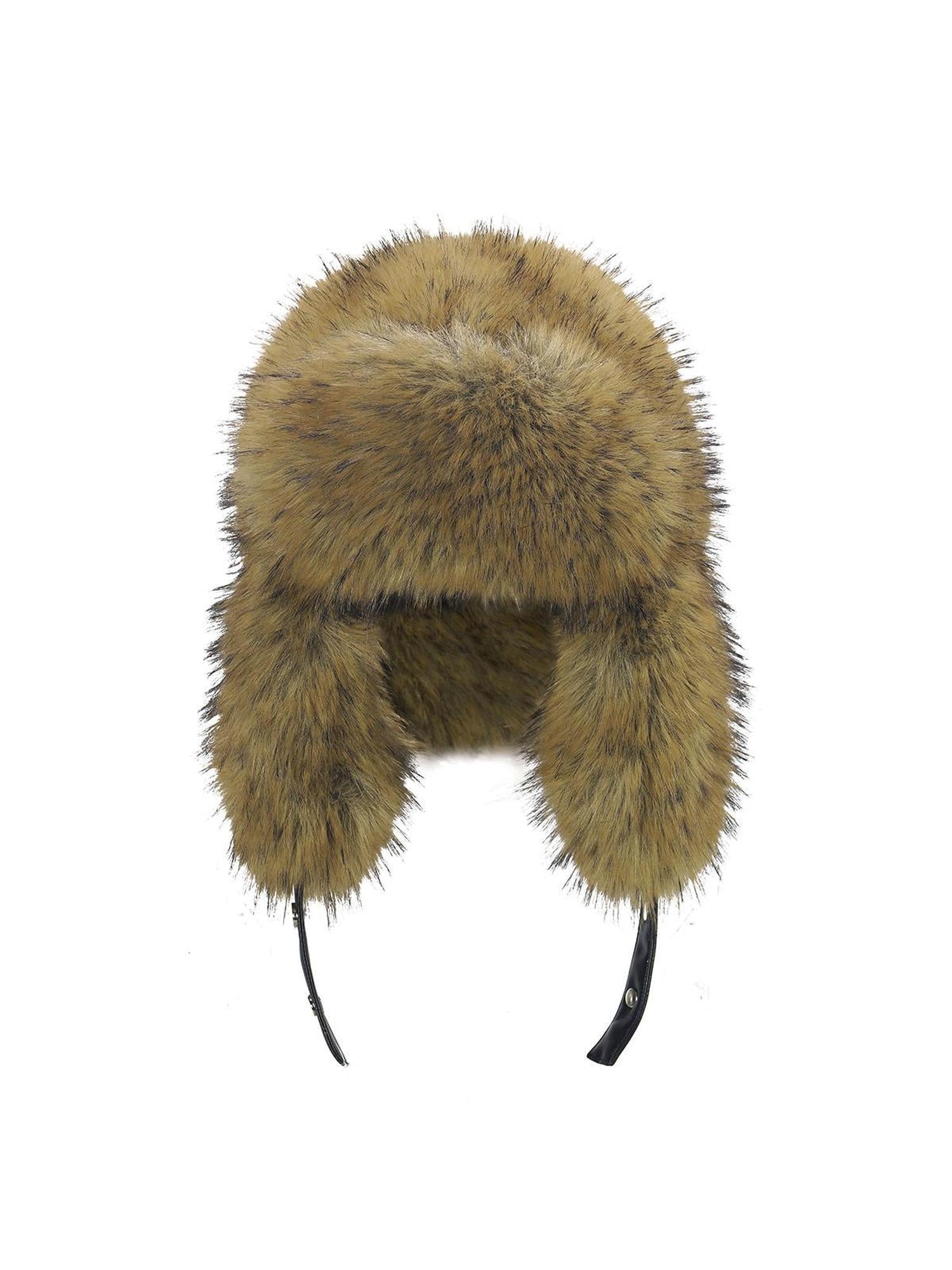 JYOSEI Brown Faux Fox Fur Russian Hat With Ear Flaps