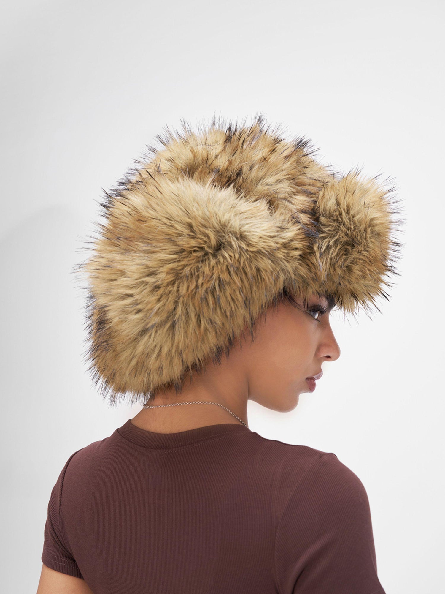 JYOSEI Brown Faux Fox Fur Russian Hat With Ear Flaps