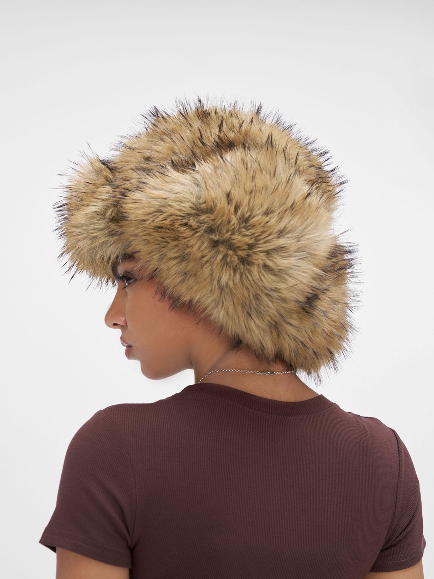 JYOSEI Brown Faux Fox Fur Russian Hat With Ear Flaps