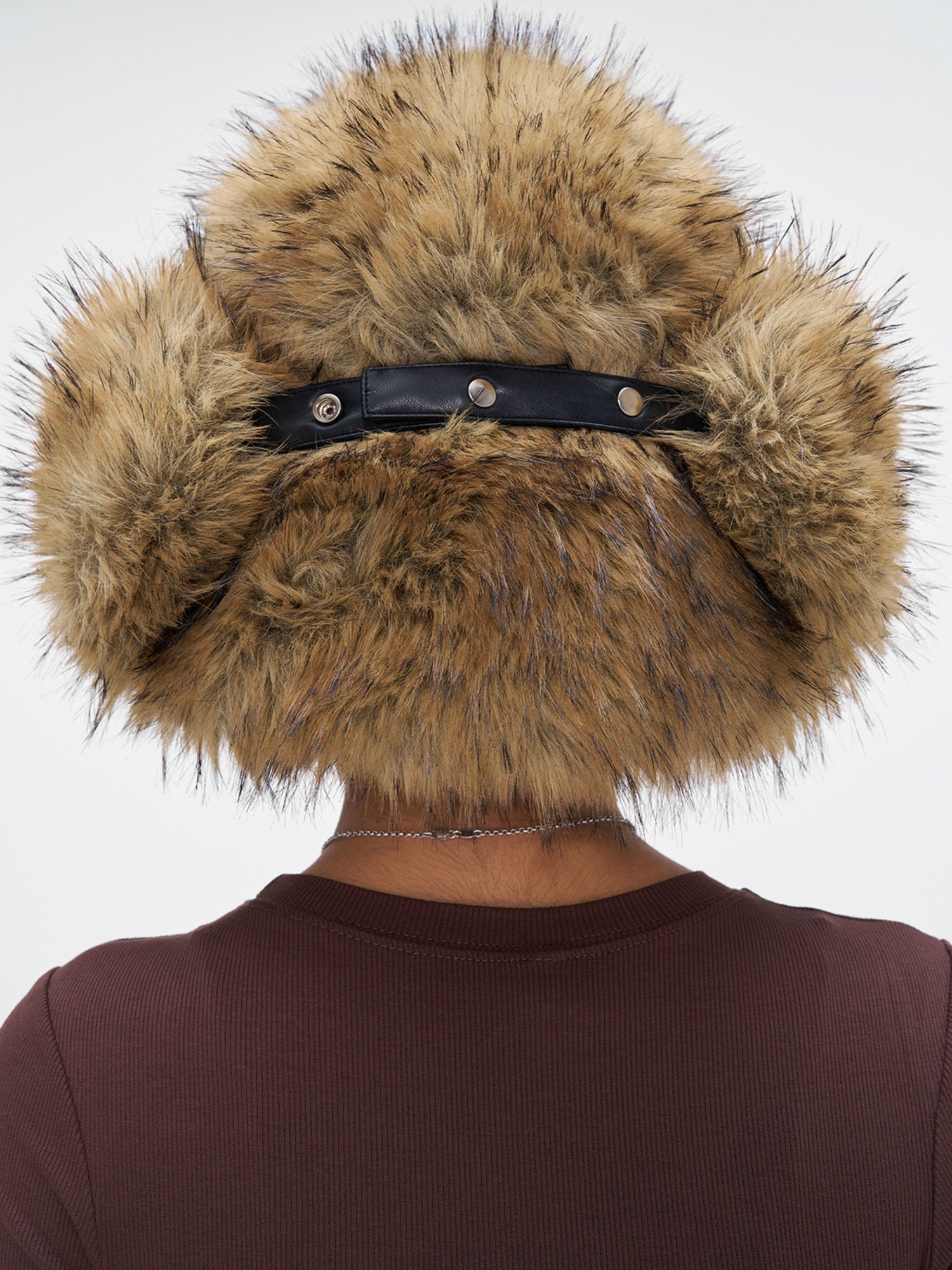 JYOSEI Brown Faux Fox Fur Russian Hat With Ear Flaps