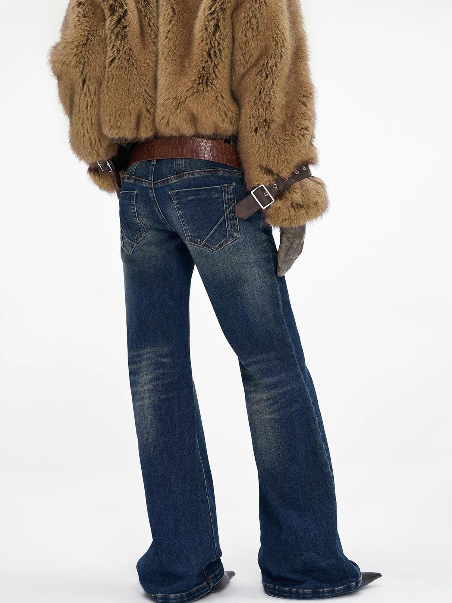 Brown Faux Fur Leather Trimmed Short Jacket