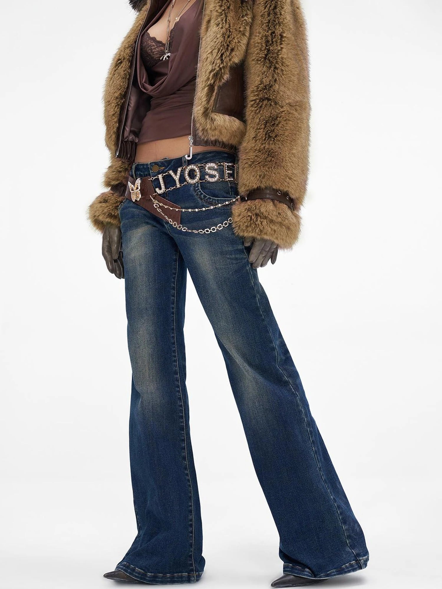 Brown Faux Fur Leather Trimmed Short Jacket