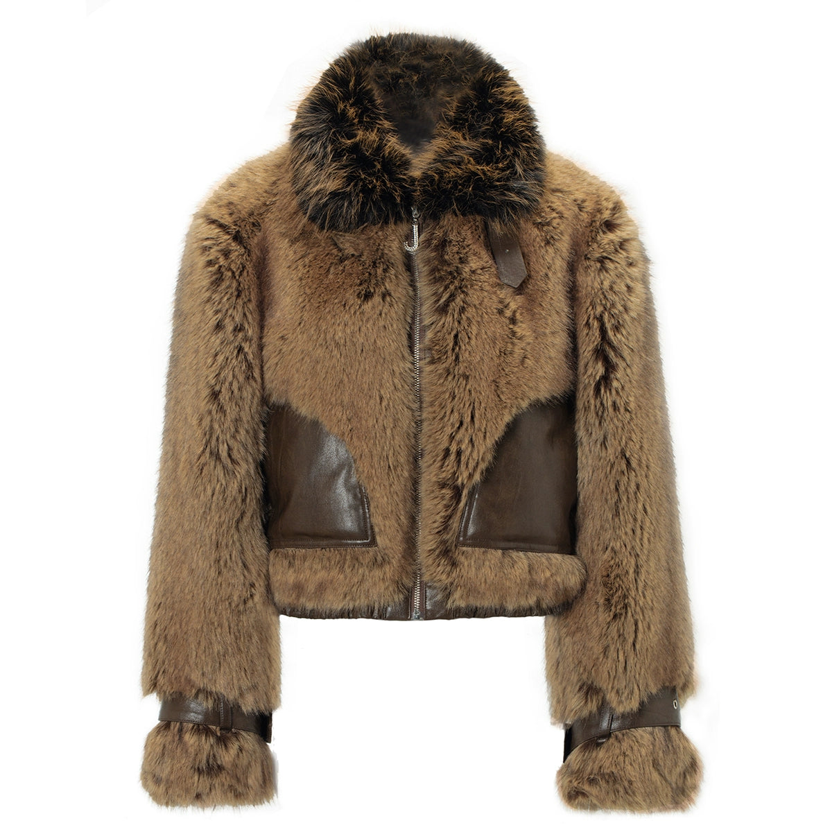 JYOSEI_Brown_Faux_Fur_Leather_Trimmed_Short_Jacket_MISSTT