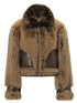 Brown Faux Fur Leather Trimmed Short Jacket