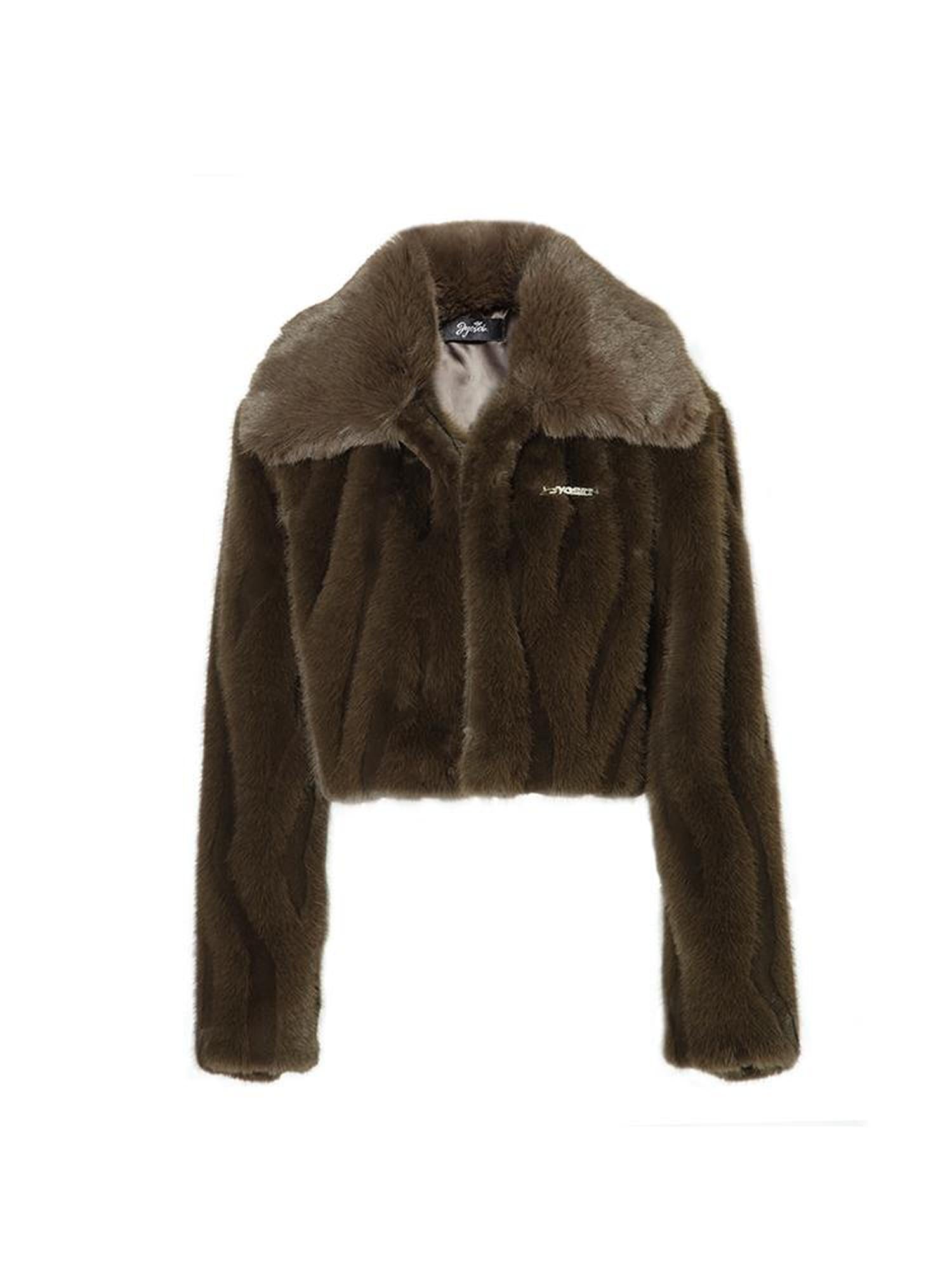 JYOSEI Brown Green Sheen Short Fuzzy Cropped Jacket With Large Collar