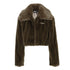 JYOSEI_Brown_Green_Sheen_Short_Fuzzy_Cropped_Jacket_With_Large_Collar_MISSTT