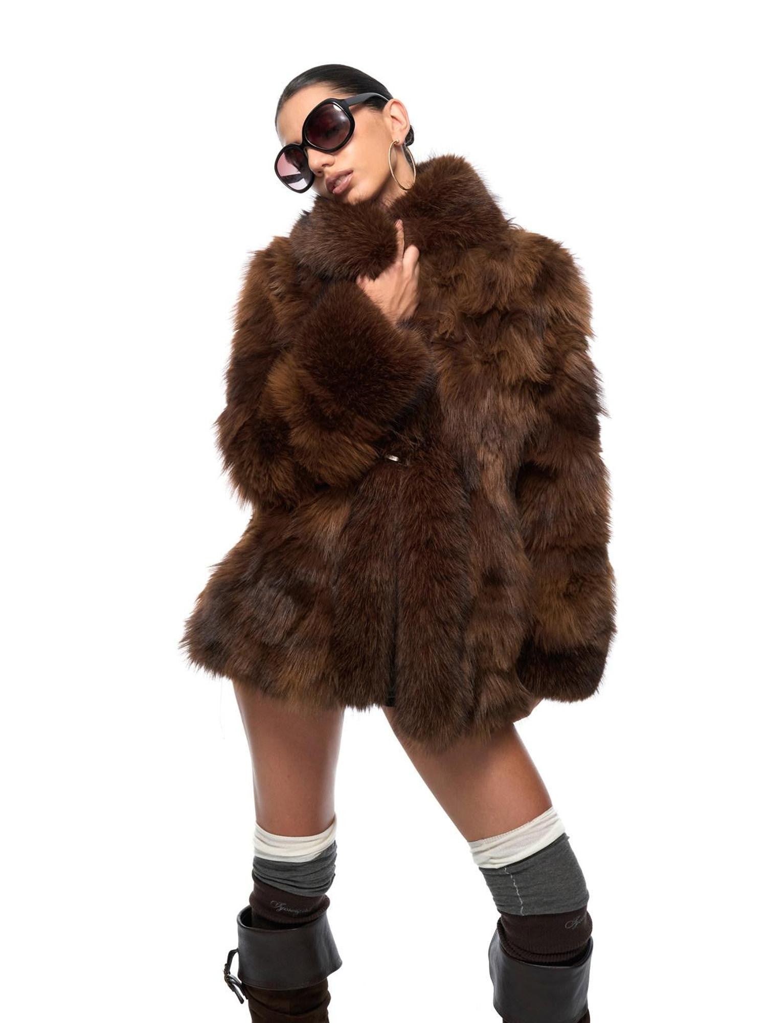 JYOSEI Brown Patchwork Lapel Asymmetric Side Pocket Women&