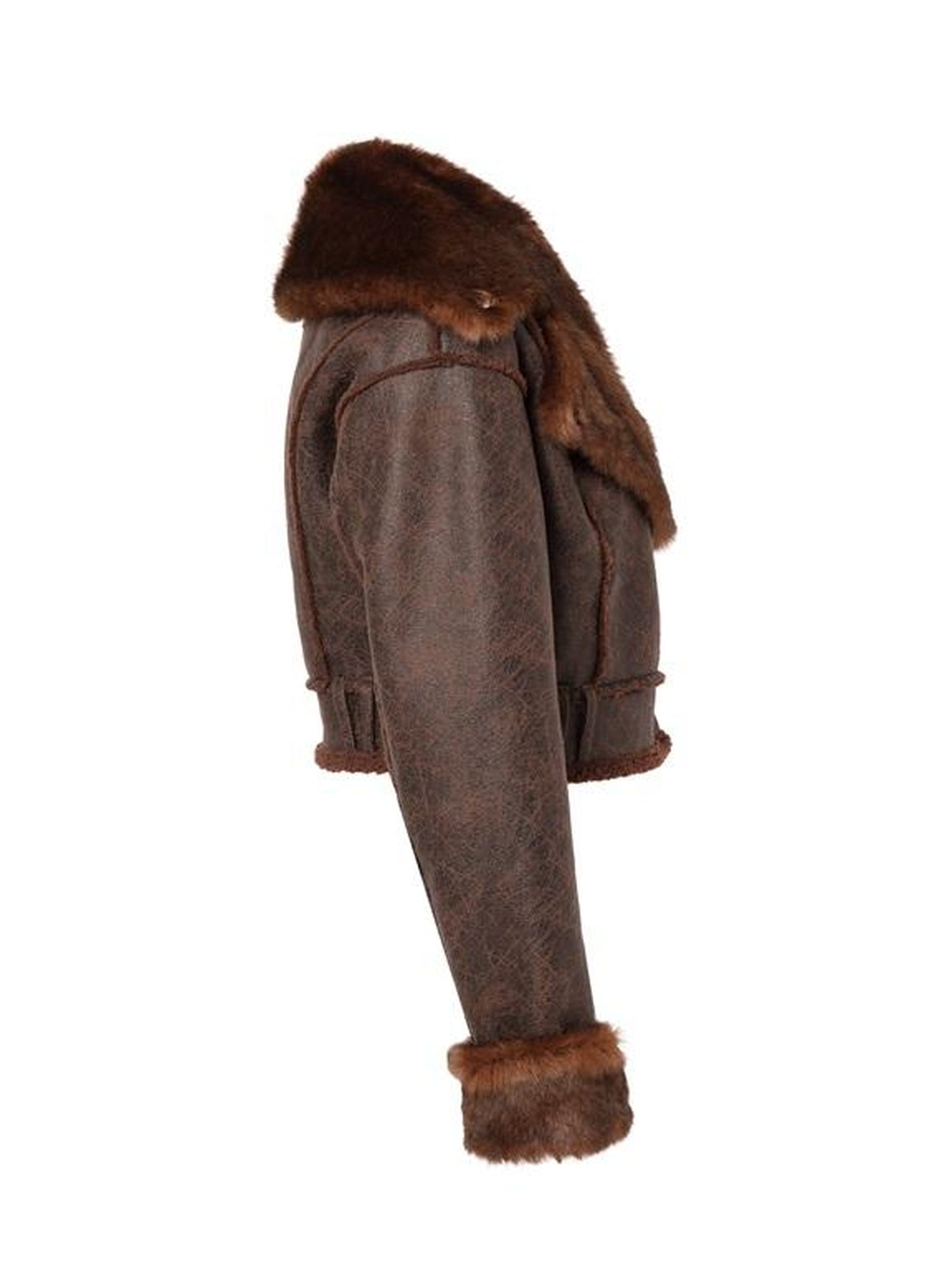 JYOSEI Brown Suede Like Faux Shearling Top And Skirt Set