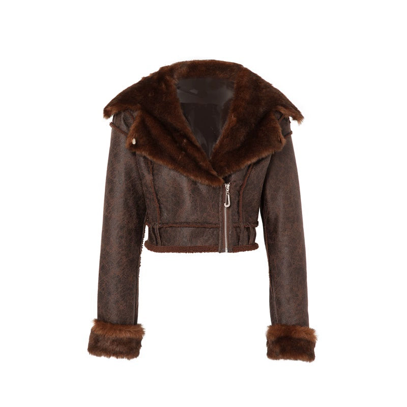 JYOSEI_Brown_Suede_Like_Faux_Shearling_Top_And_Skirt_Set_MISSTT