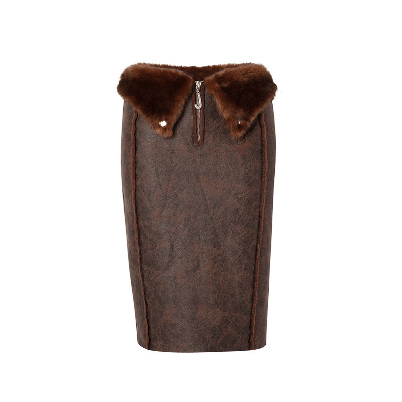 JYOSEI_Brown_Suede_Like_Faux_Shearling_Top_And_Skirt_Set_MISSTT