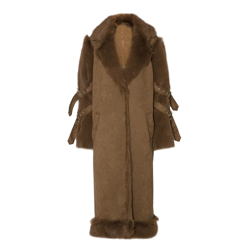 JYOSEI_Brown_Suede_Like_Long_Shearling_Coat_With_Faux_Fur_Sleeves_MISSTT
