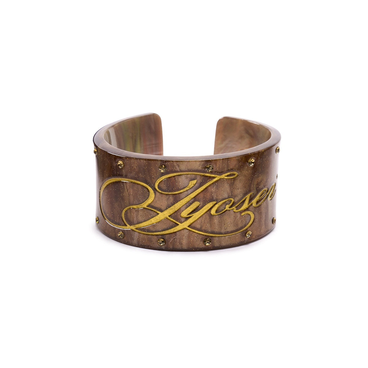 JYOSEI_Brown_White_Rhinestone_Inlaid_Wide_Open_Cuff_Women&