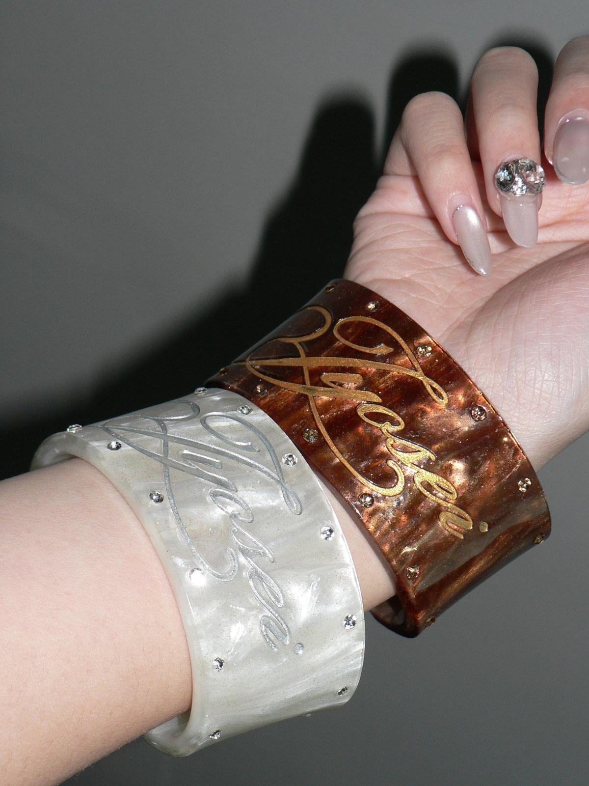 JYOSEI Brown White Rhinestone Inlaid Wide Open Cuff Women&