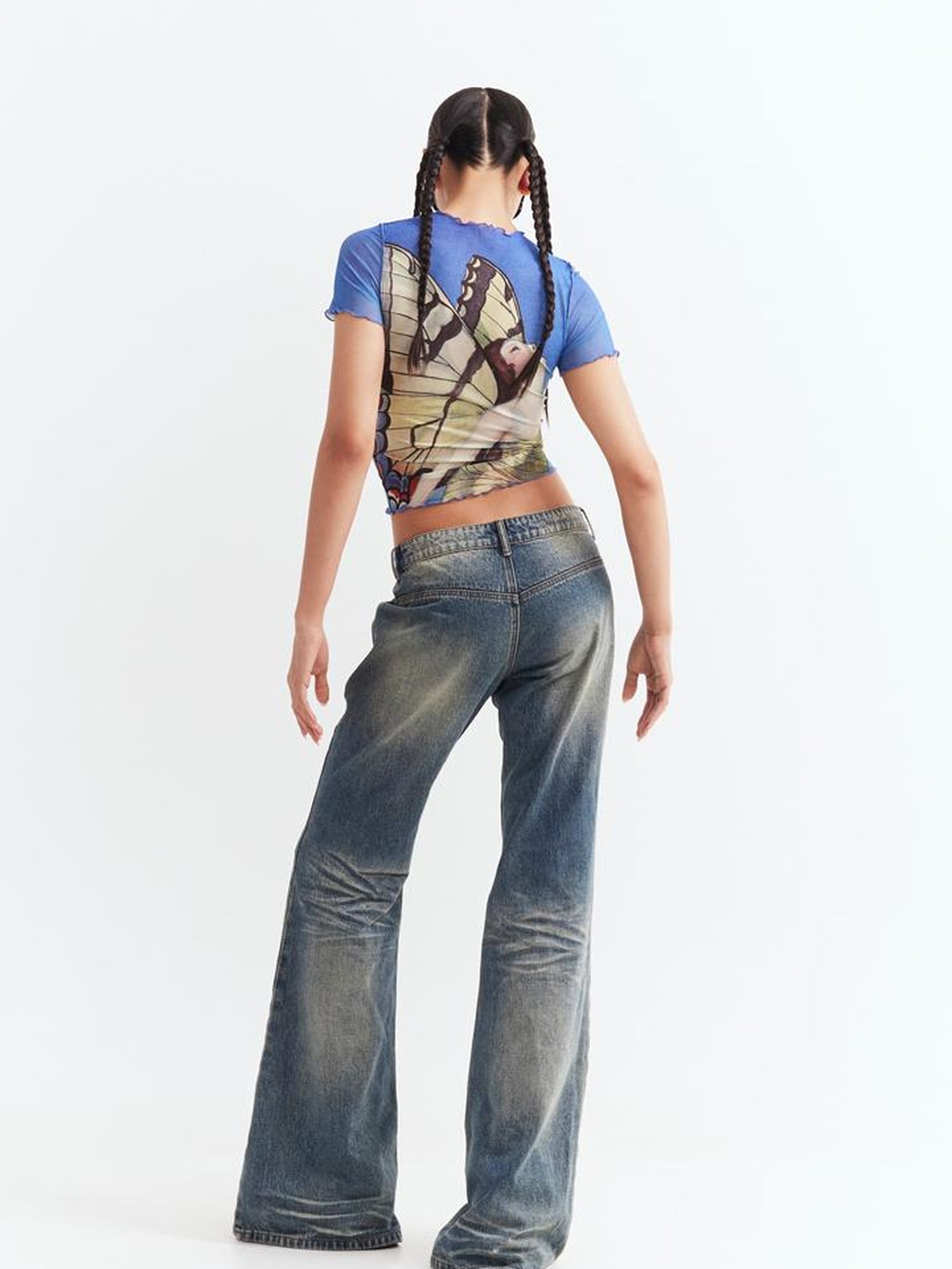 JYOSEI Butterfly Lace Mesh Vintage Tee