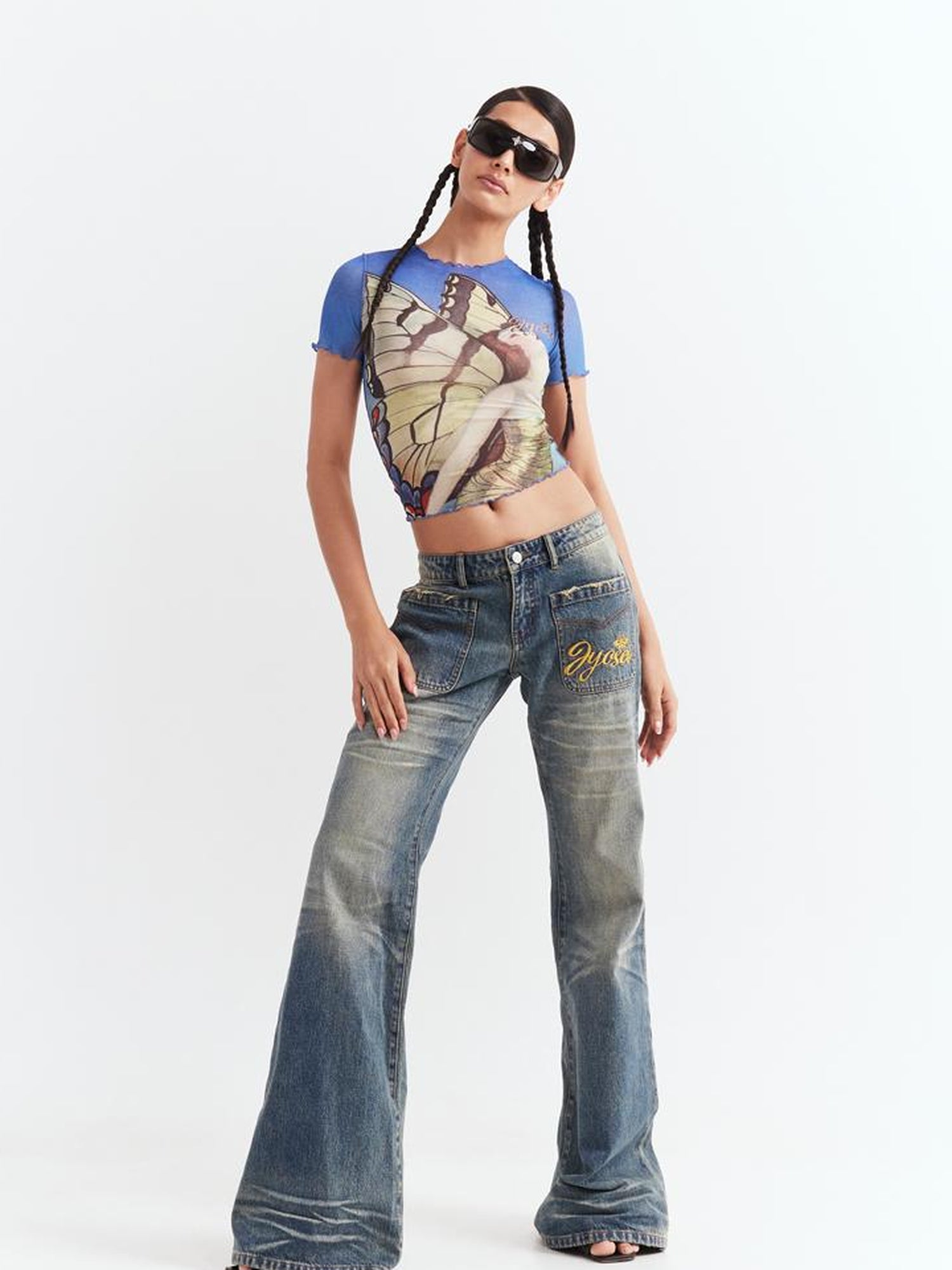 JYOSEI Butterfly Lace Mesh Vintage Tee