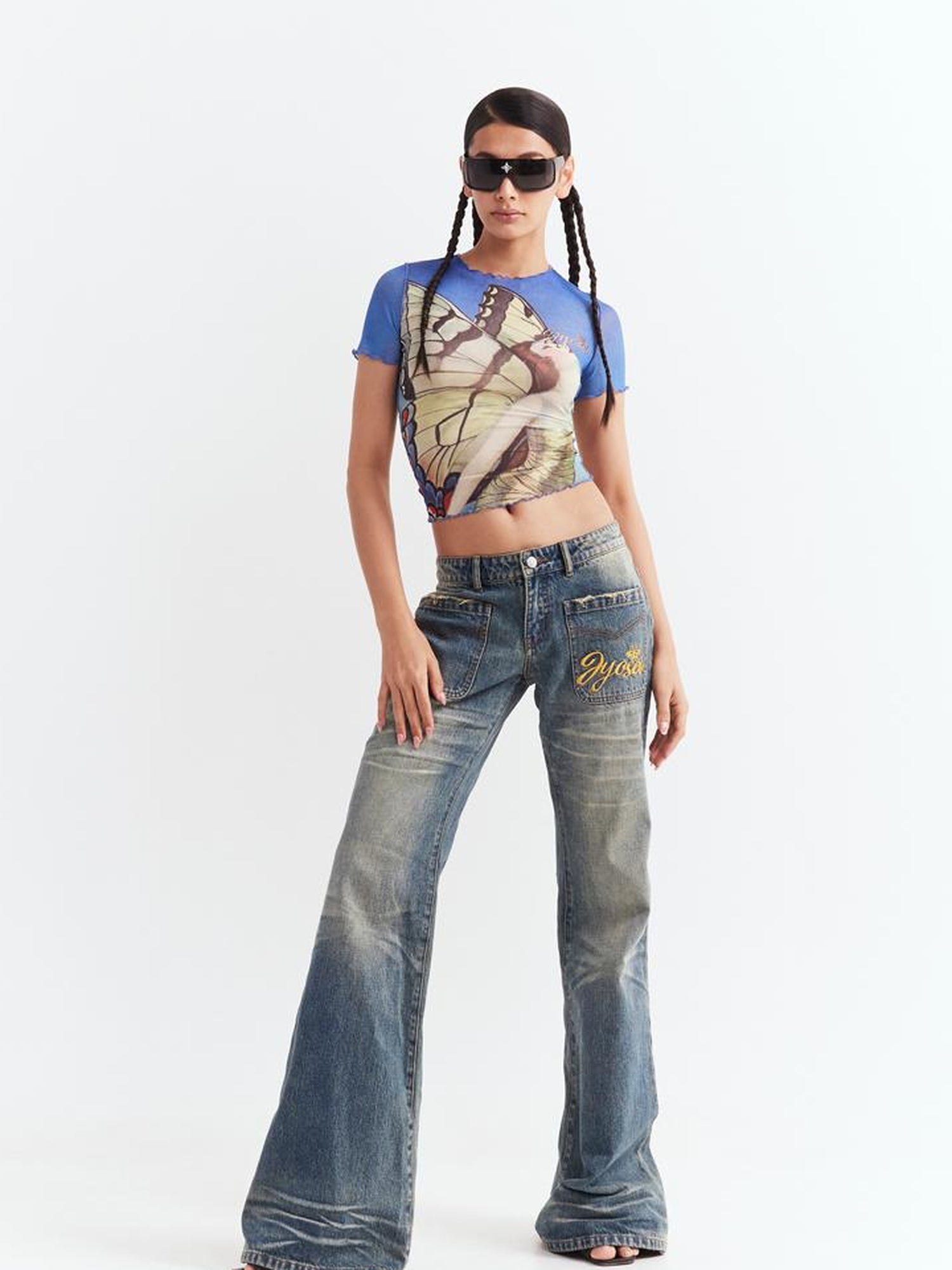 JYOSEI Butterfly Lace Mesh Vintage Tee