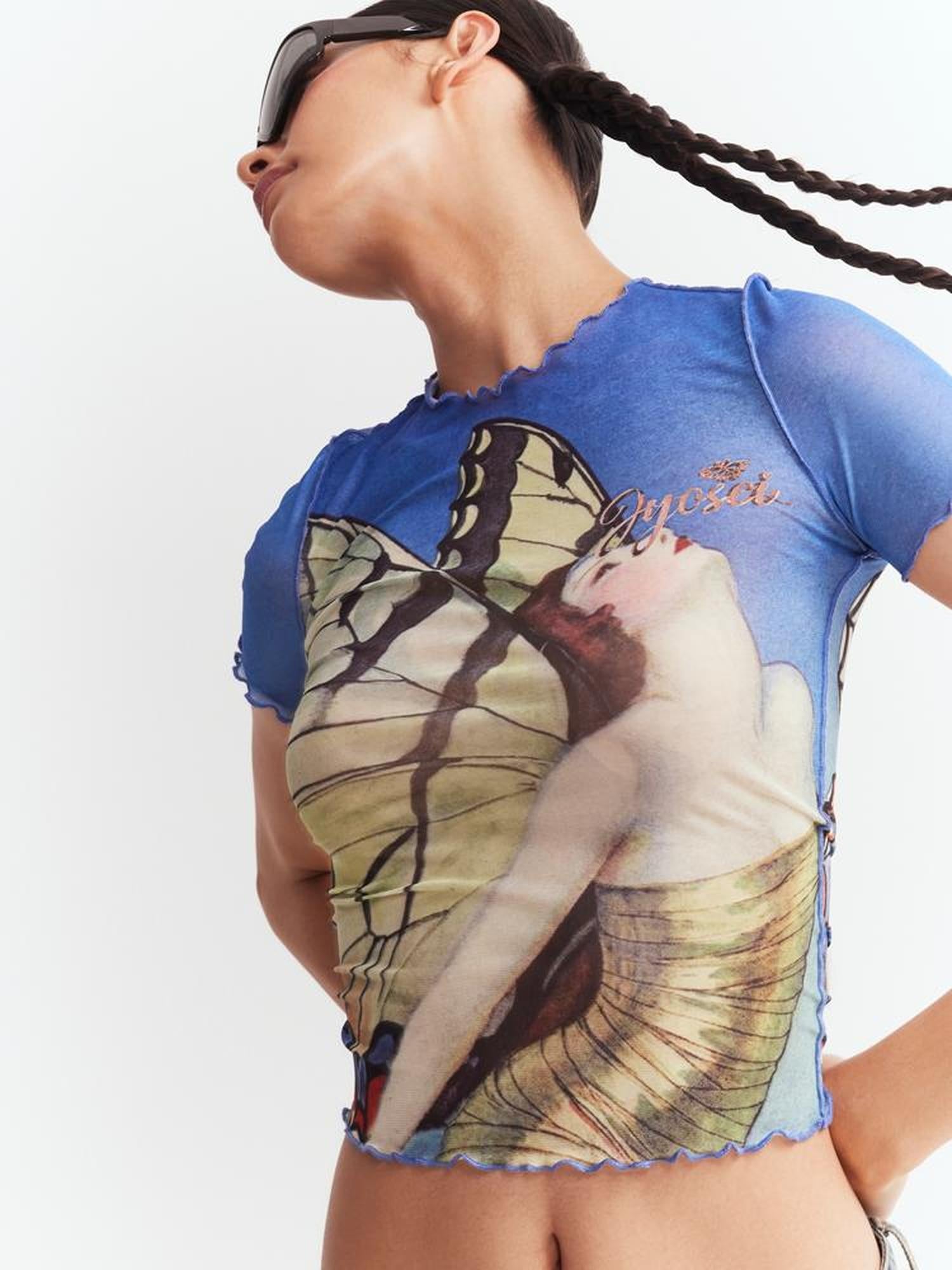 JYOSEI Butterfly Lace Mesh Vintage Tee