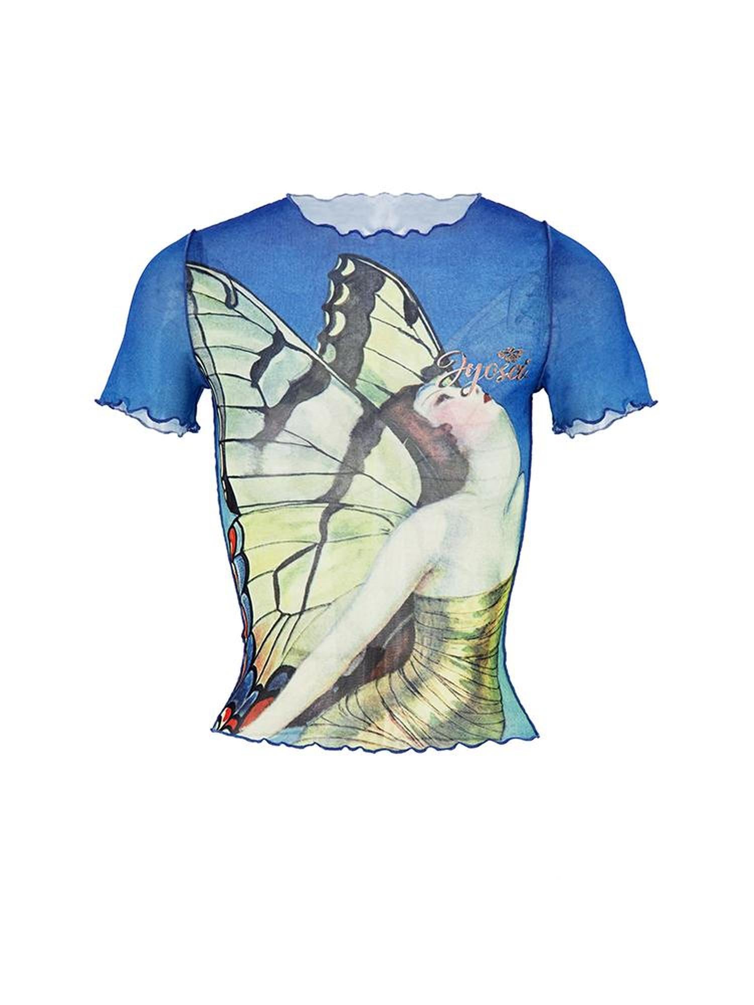 JYOSEI Butterfly Lace Mesh Vintage Tee