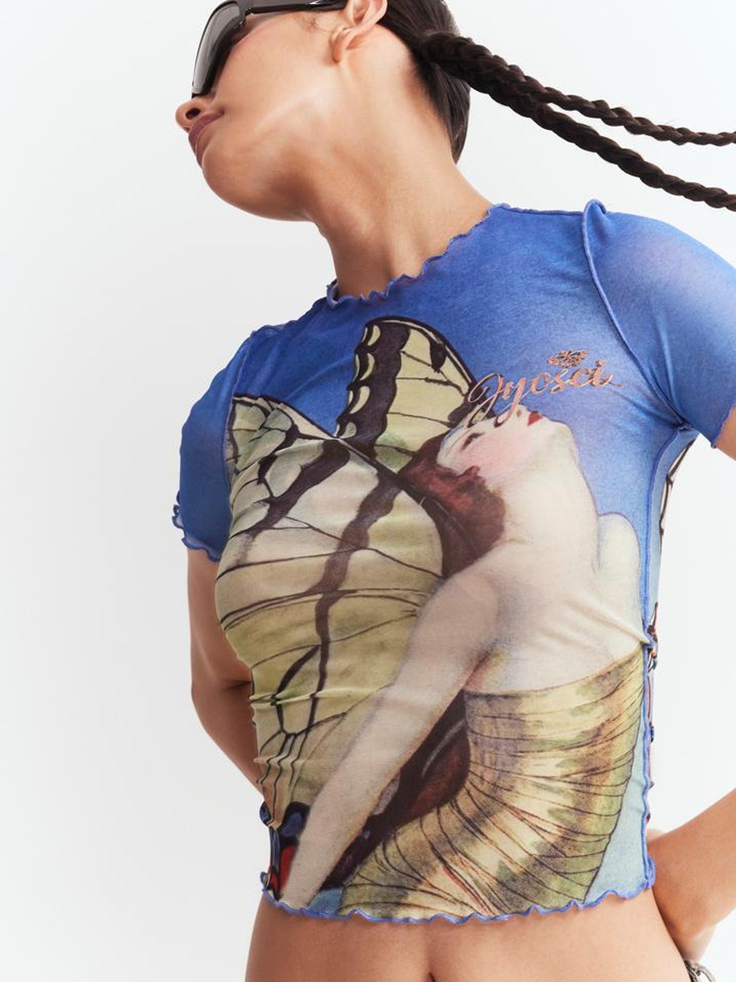 JYOSEI Butterfly Lace Mesh Vintage Tee