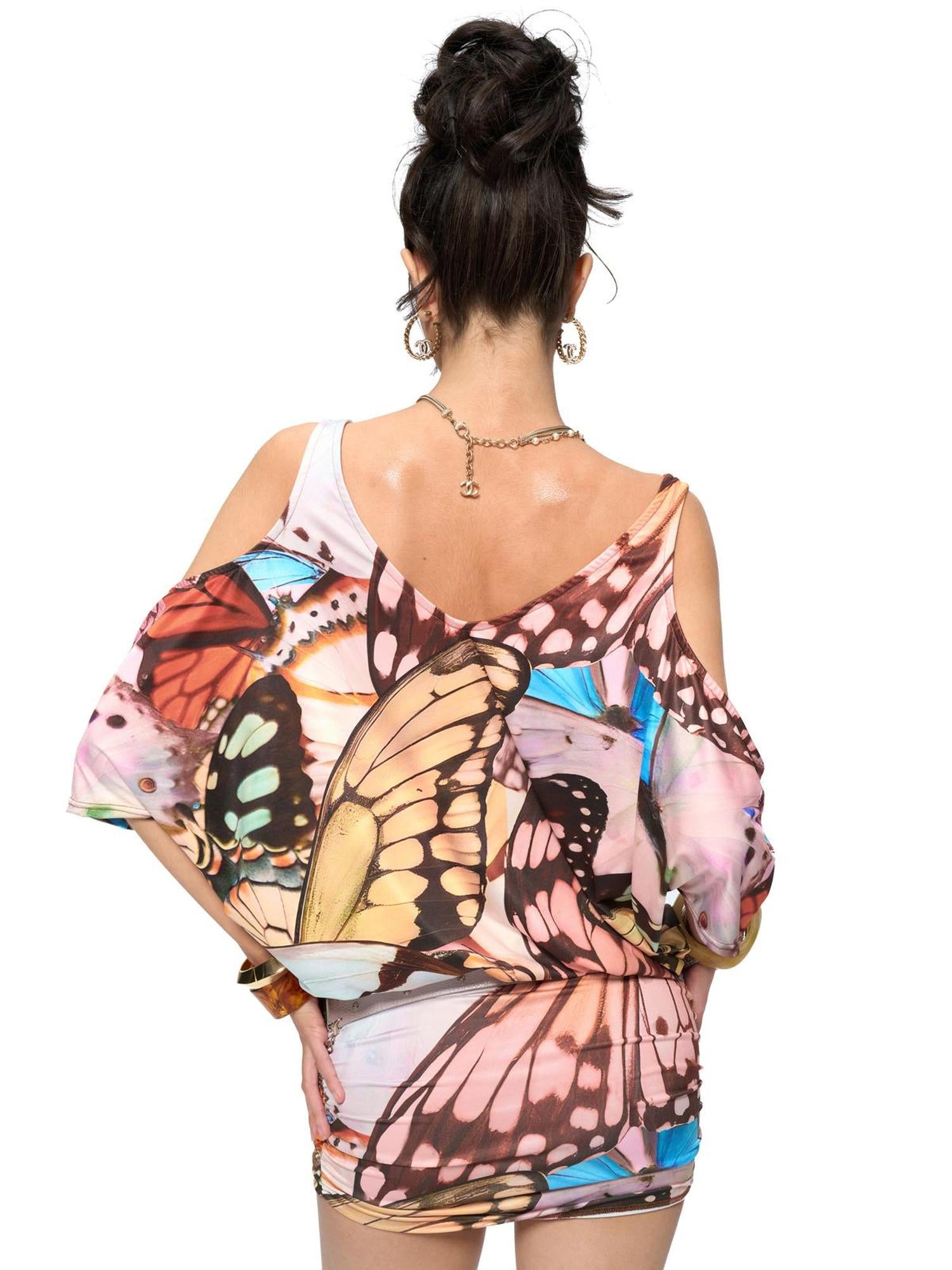 JYOSEI Butterfly Print V-Neck Off-Shoulder Batwing Sleeve Bodycon Dress