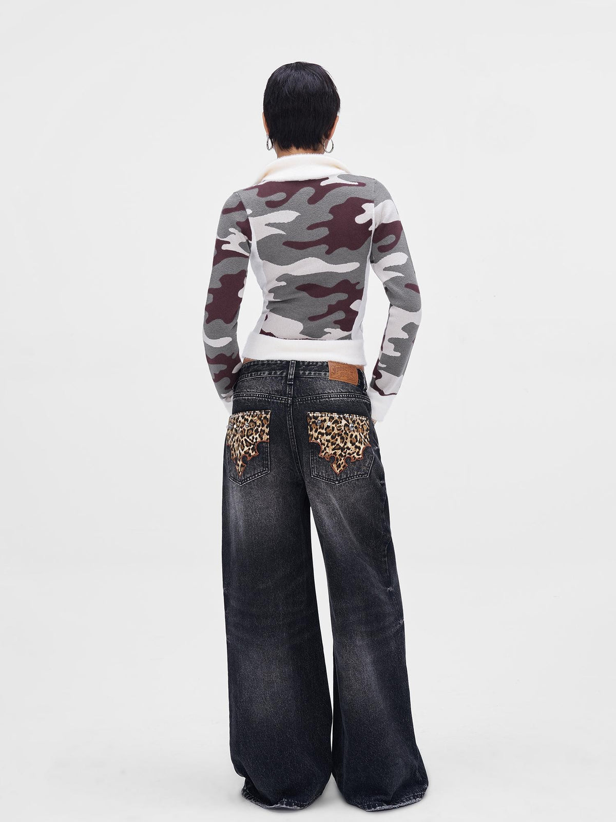 JYOSEI Camouflage Patchwork Knit High Neck Women&