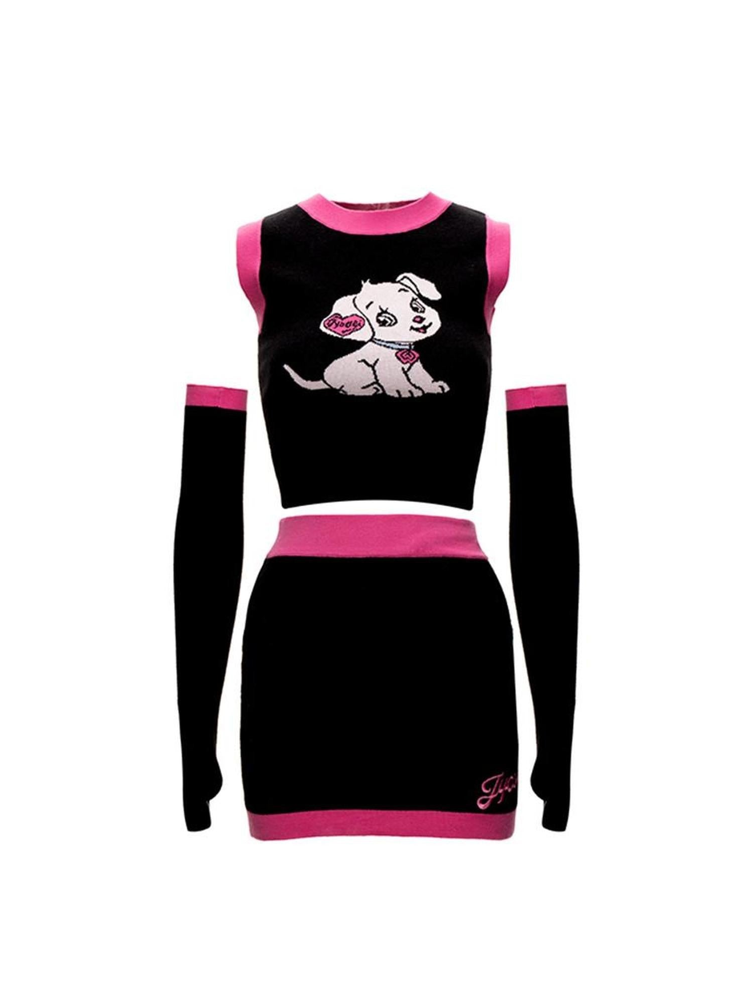 JYOSEI Cartoon Animal Jacquard Patchwork Puff Sleeve Slim Women&