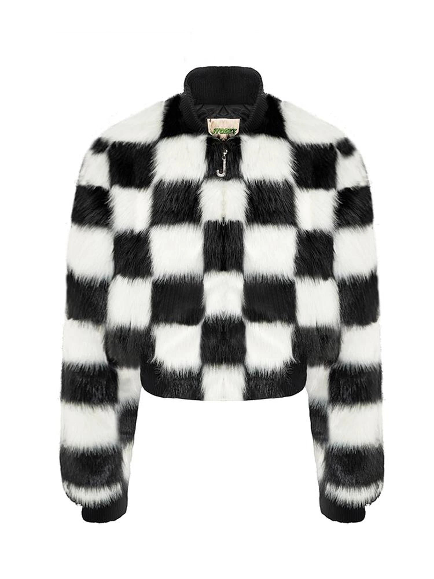 Checkerboard Faux Mink Quilted Jacket Women Winter Short Coat