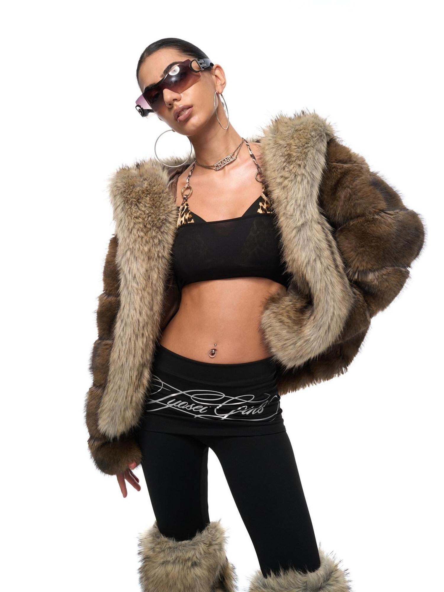 JYOSEI Cozy Hooded Colorblock Faux Fur Trim Oversized Womens Brown Puffer Jacket