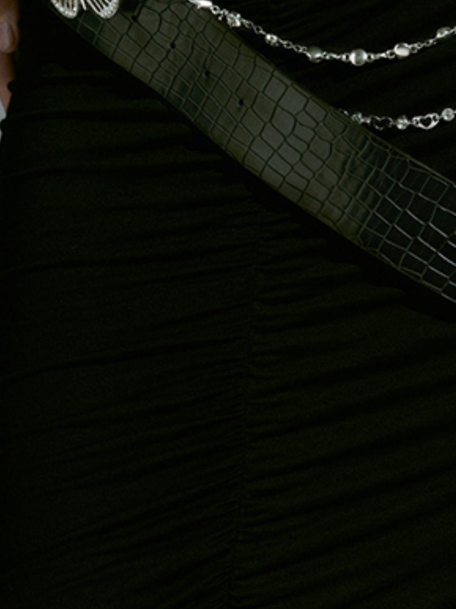 JYOSEI Croc Embossed Butterfly Crystal Buckle Pu Leather Belt