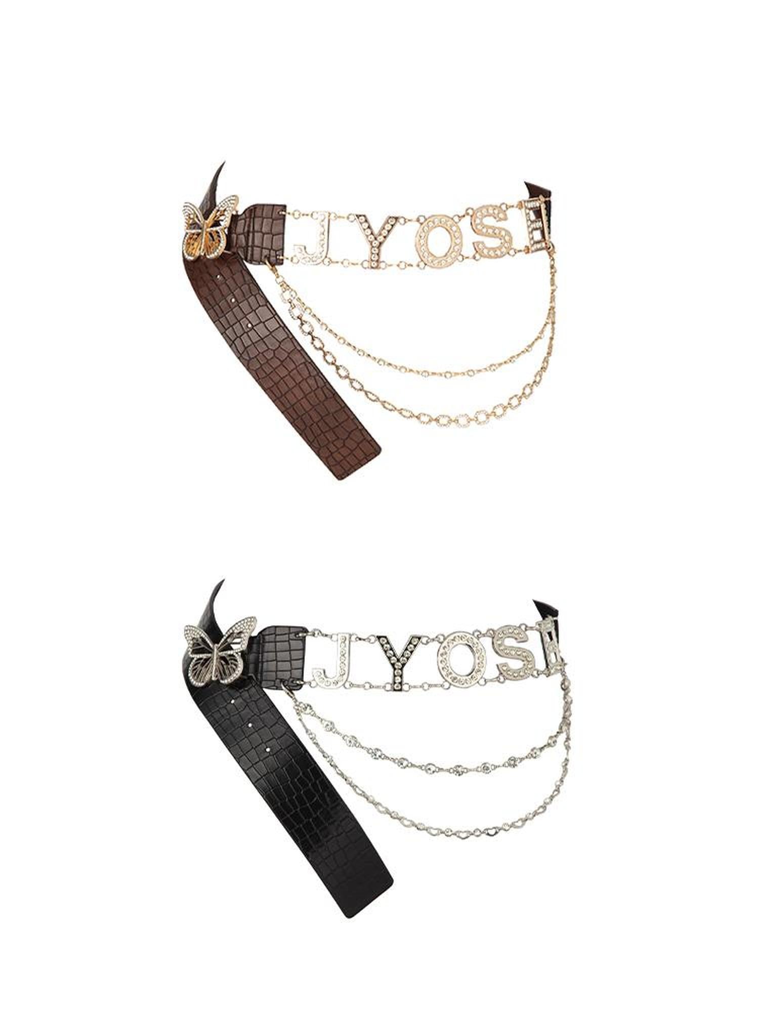 JYOSEI Croc Embossed Butterfly Crystal Buckle Pu Leather Belt