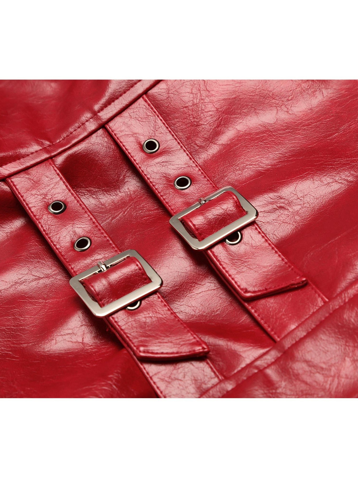 JYOSEI Deep Red 3d Embellished Lapel Zip Cropped Street Women&