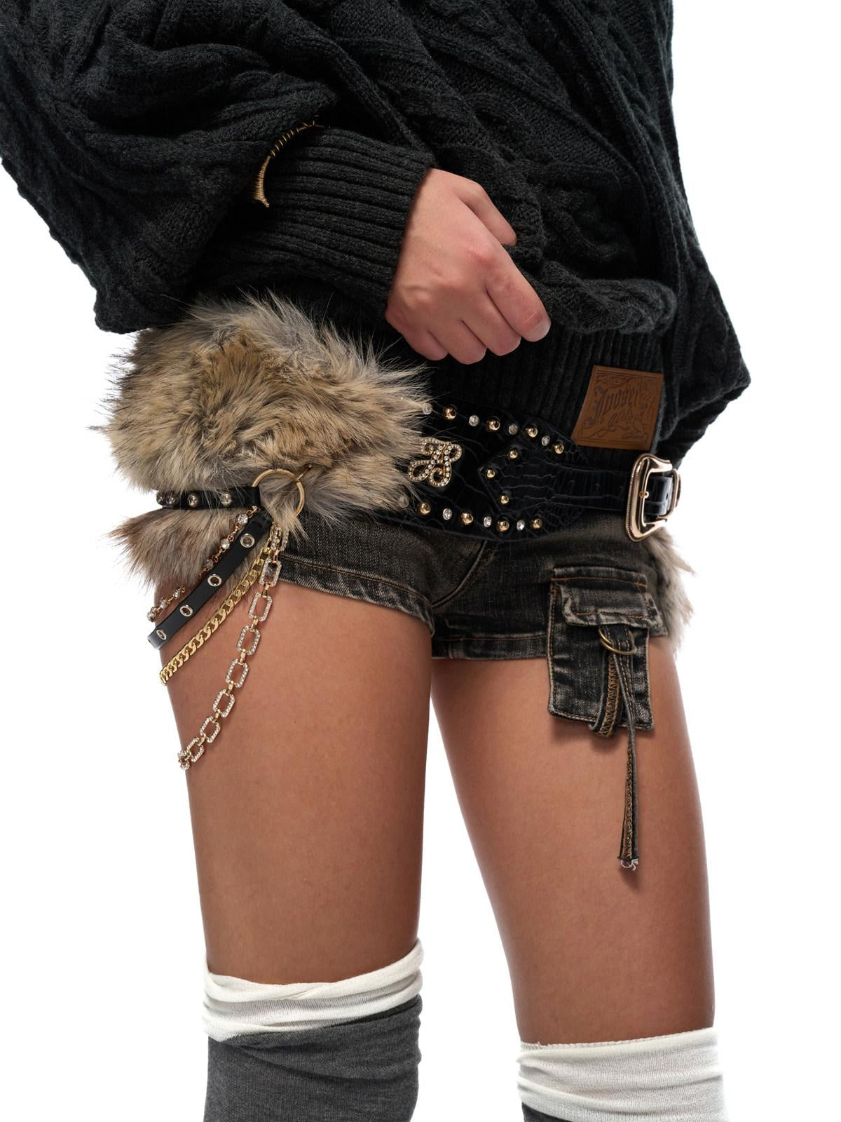 JYOSEI Detachable Chain Studded Embossed Y2K Street Women Pin Buckle 7.5Cm Belt