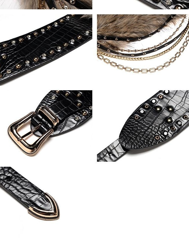 JYOSEI Detachable Chain Studded Embossed Y2K Street Women Pin Buckle 7.5Cm Belt