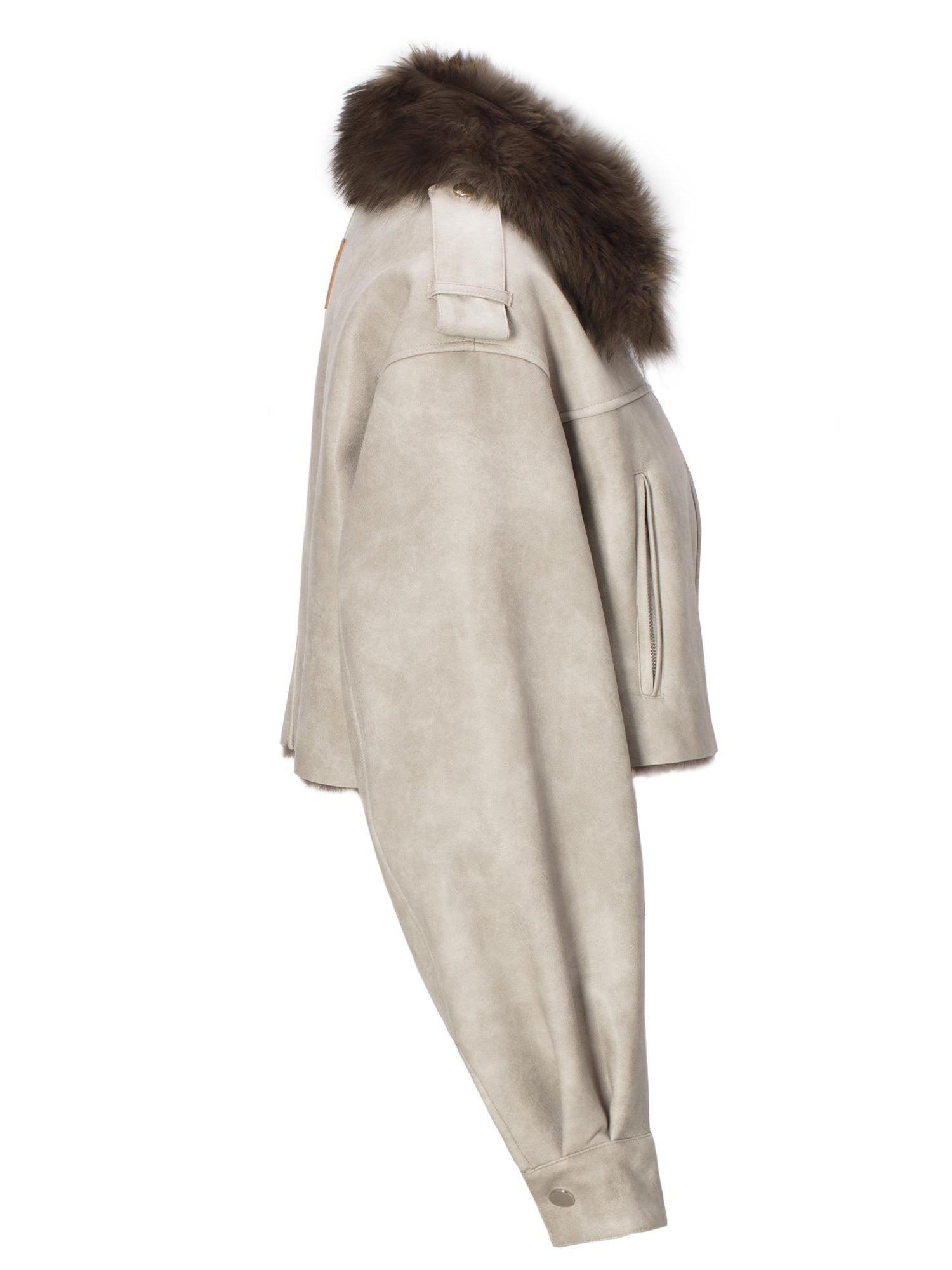 JYOSEI Distressed Boxy Cropped Leather Jacket With Fur Collar