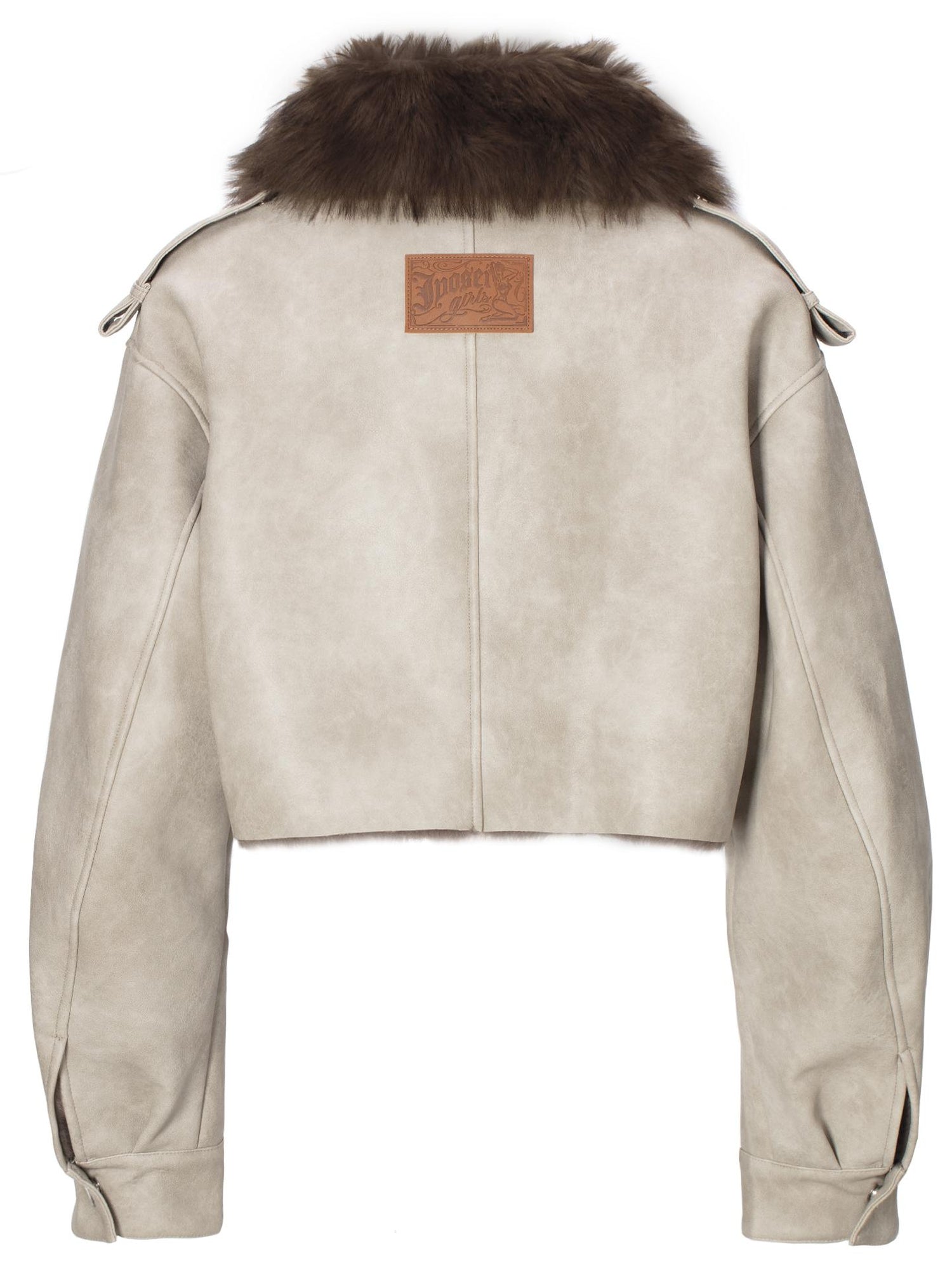 JYOSEI Distressed Boxy Cropped Leather Jacket With Fur Collar